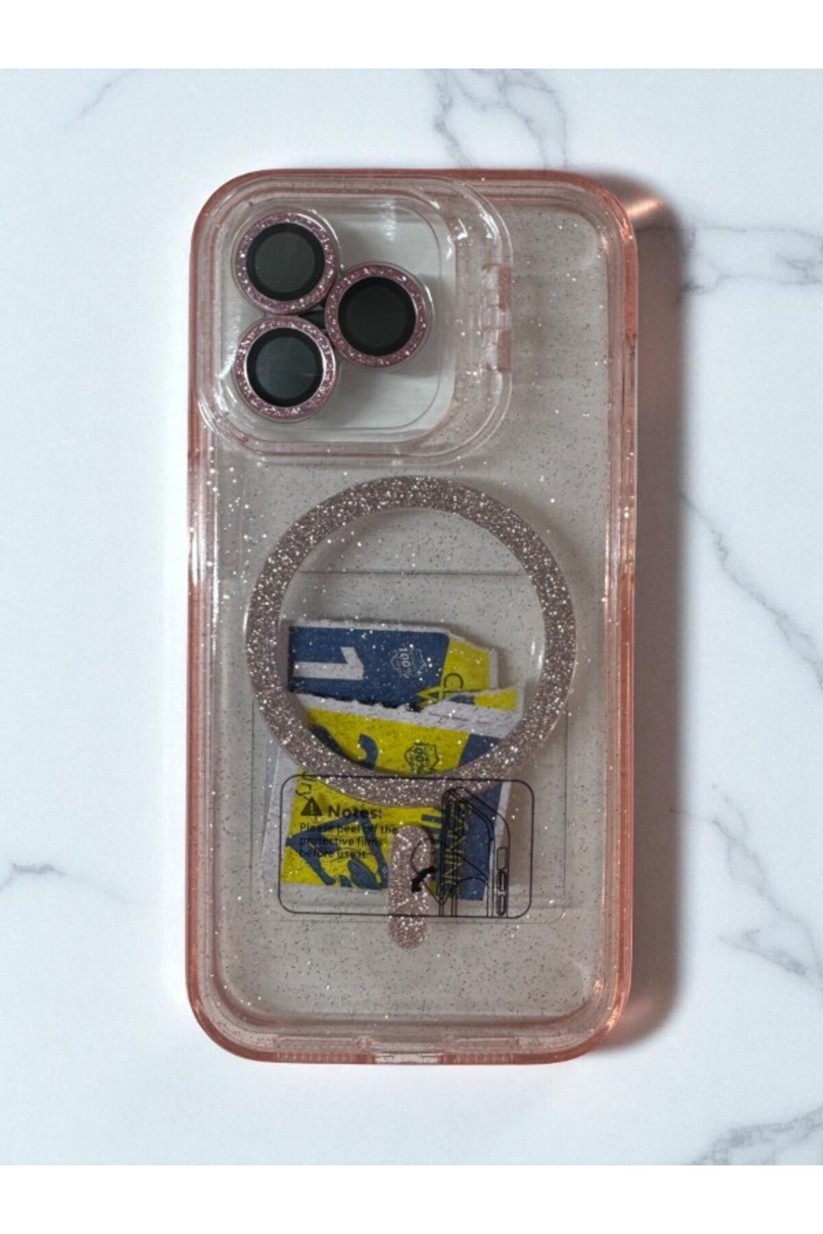 Di Aksesuar Samsung Galaxy S25 Plus Pembe Kamera Koruyuculu Premium Işıltılı MagSafe Kılıf