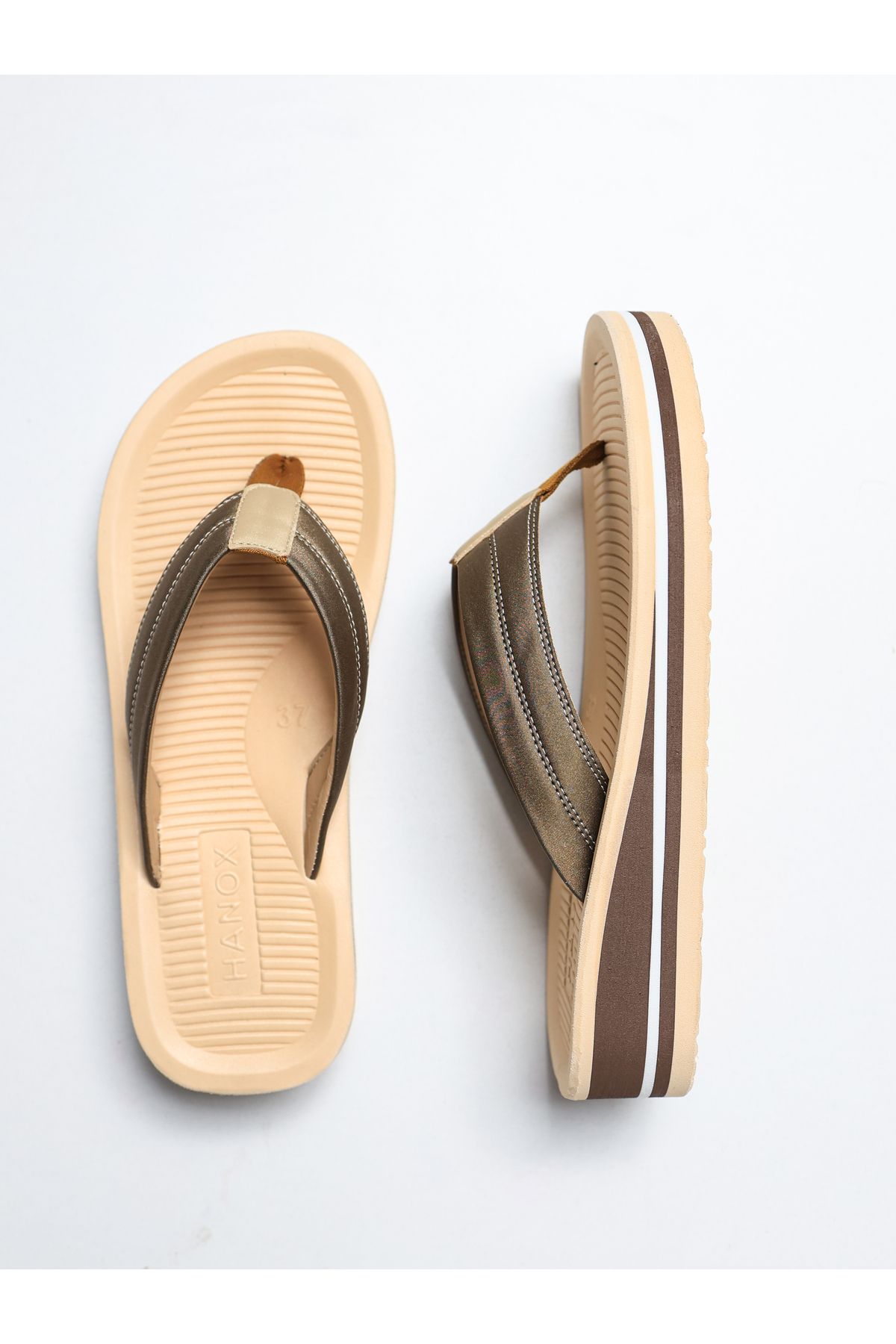 HANOX Alope Baskılı Eva Taban Dolgu Topuk Kadın Parmak Arası Plaj Terlik Flip Flops (4.0) Cm