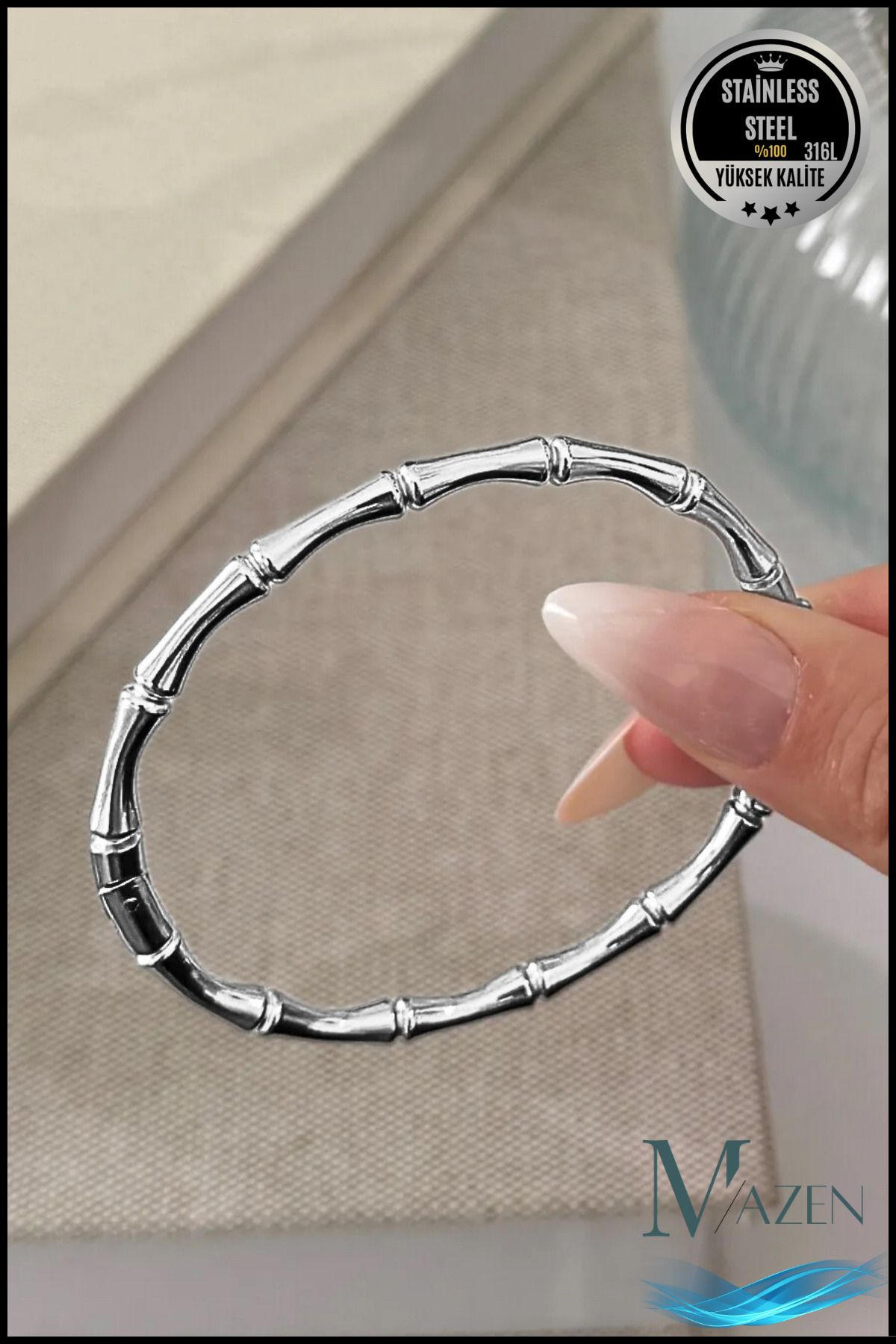 MAZEN %100 Çelik Bambu Model Bileklik | Kararmaz Antialerjik Aksesuar