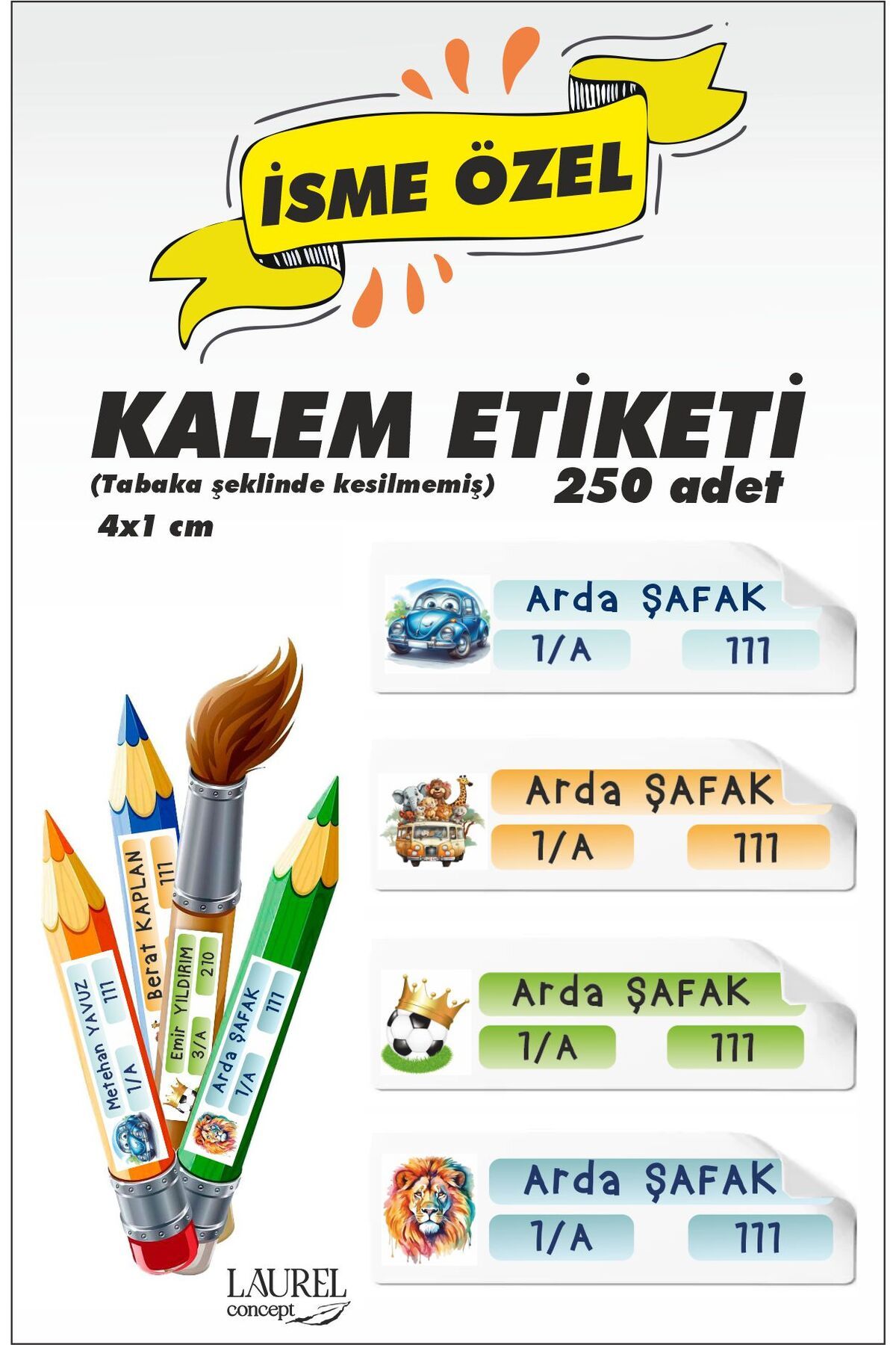 laurelconcept Okul Kalem Etiketi Kalem Sticker Isme Özel Okul Kalem Etiketi Seti 250 Adet