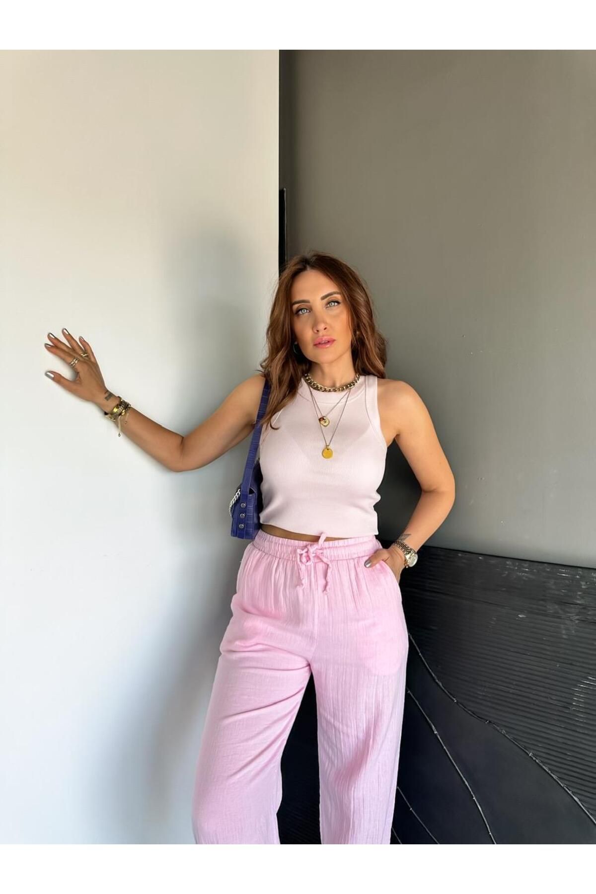 Zerrincan Giyim Pembe Halter Yaka Fitilli Atlet