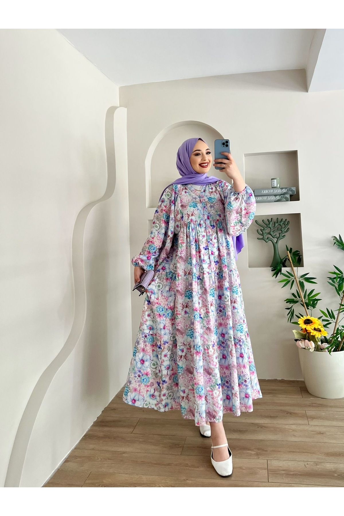 feiruz Premium Mango Kumaş Pretty Desenli Elbise