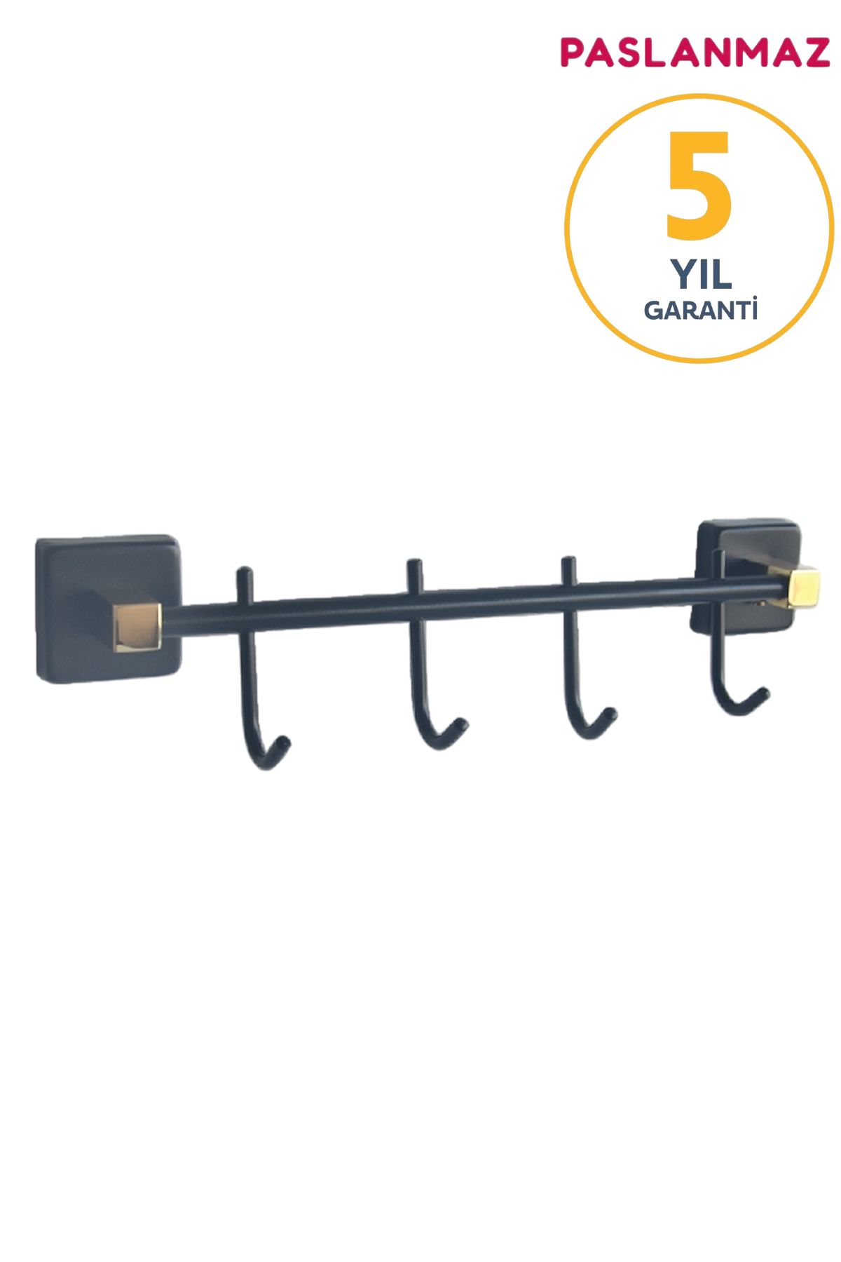 BanyomHome Paslanmaz Pirinç Mat Siyah Altın Aksu 4'Lü Set Askılık