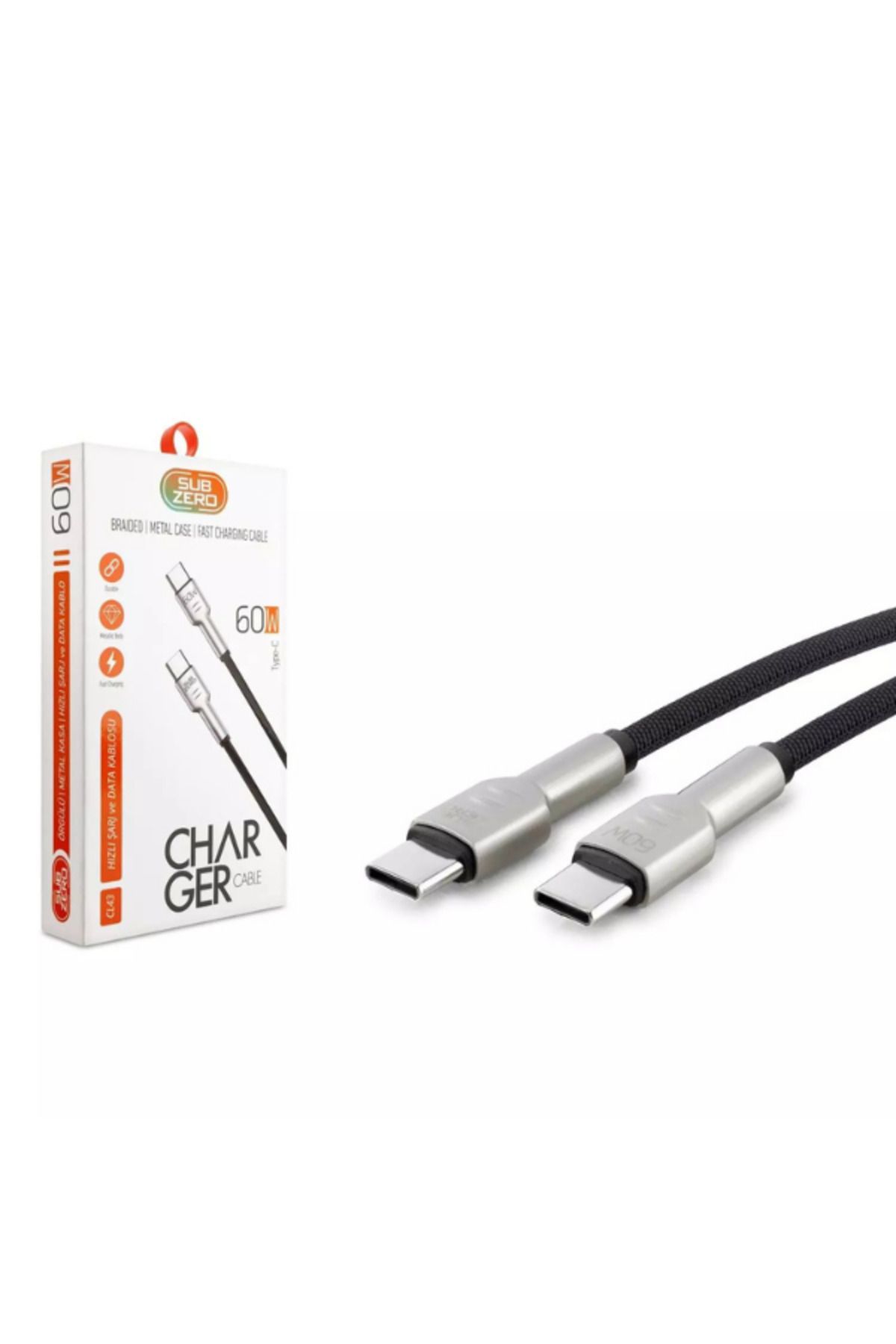 Subzero  CL43 60 W PD Metal Hasır Type‑C → Type‑C Şarj & Data Kablosu (1 m)