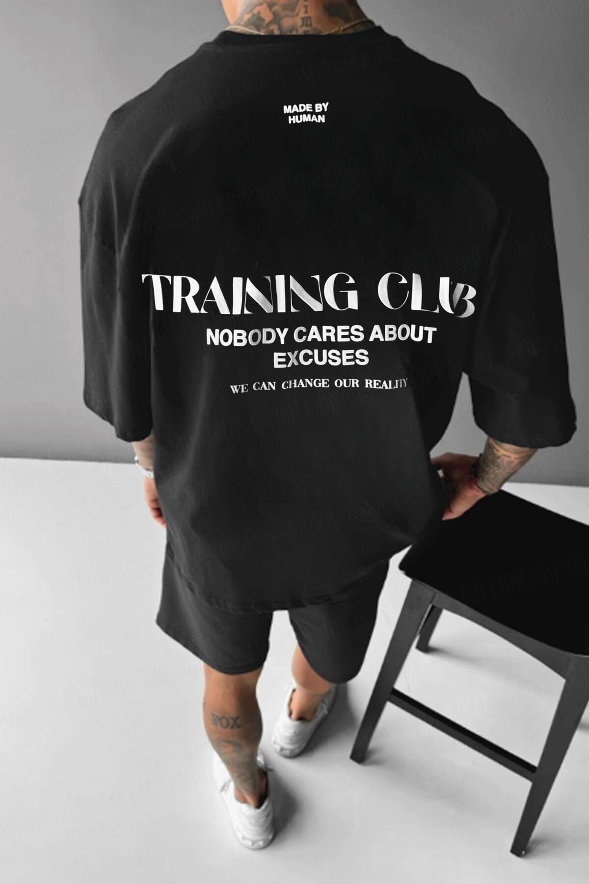 Millionaire Erkek Siyah Training Club Oversize Fit Bol Geniş Kalıp Salaş Kesim T-shirt görsel 2