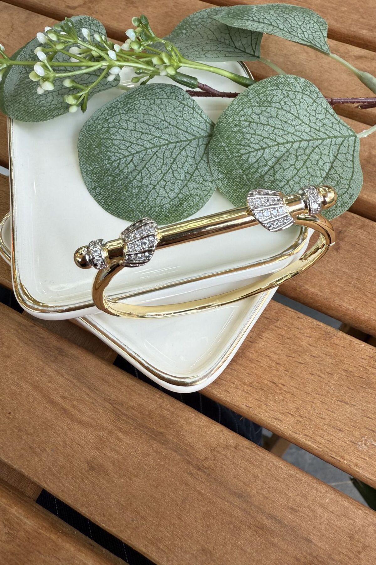 My Joyas Design 14K Altın Kaplama Kenarları Çıkıntılı Tasarım Bilezik