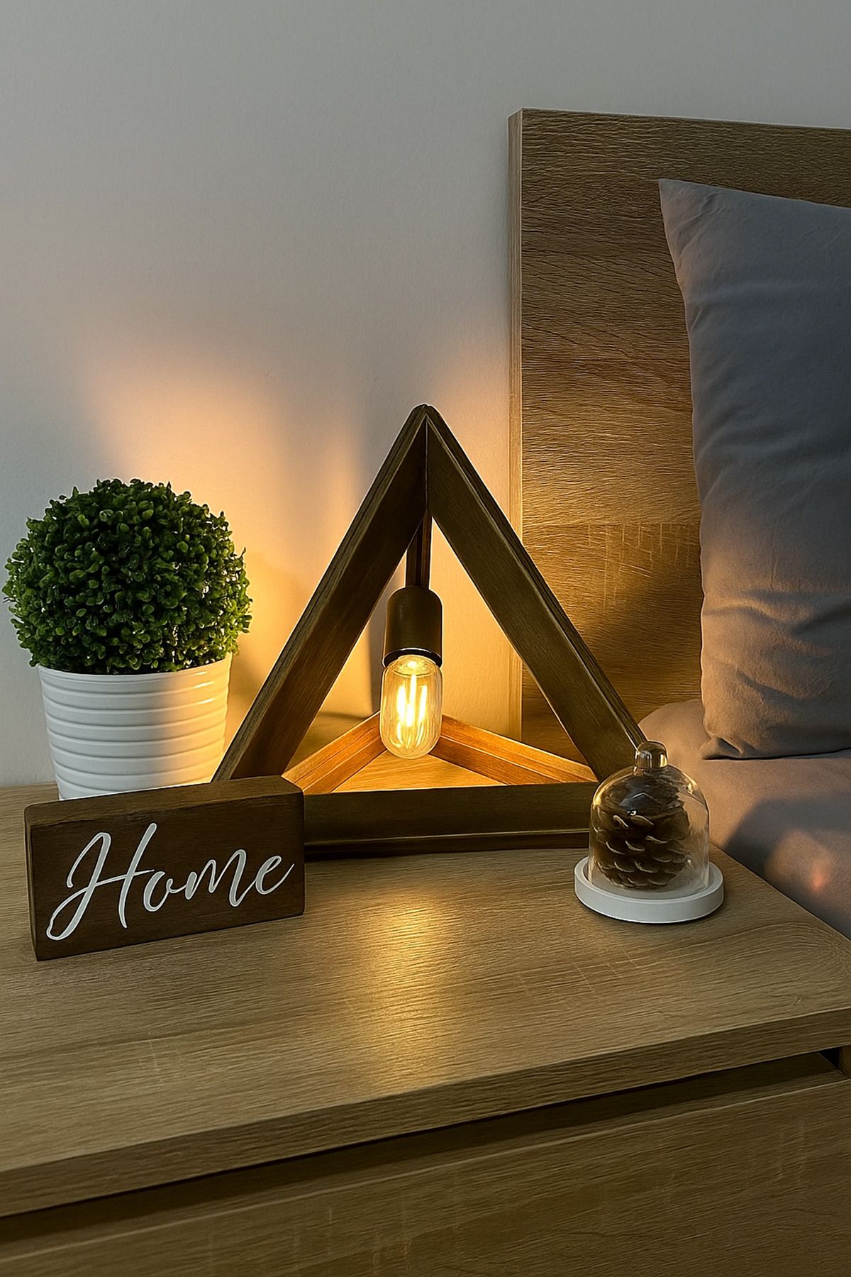 Onouqo Modena Ahşap Tasarım Modern Klasik Rustik Retro Vintage Naturel Eskitme Dekoratif Masa Gece Lambası