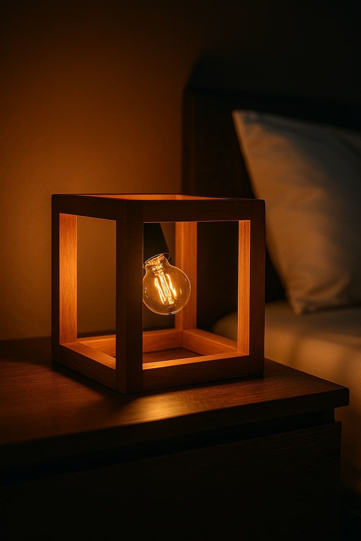 Onouqo Modena Ahşap Tasarım Modern Klasik Rustik Retro Vintage Naturel Eskitme Dekoratif Masa Gece Lambası