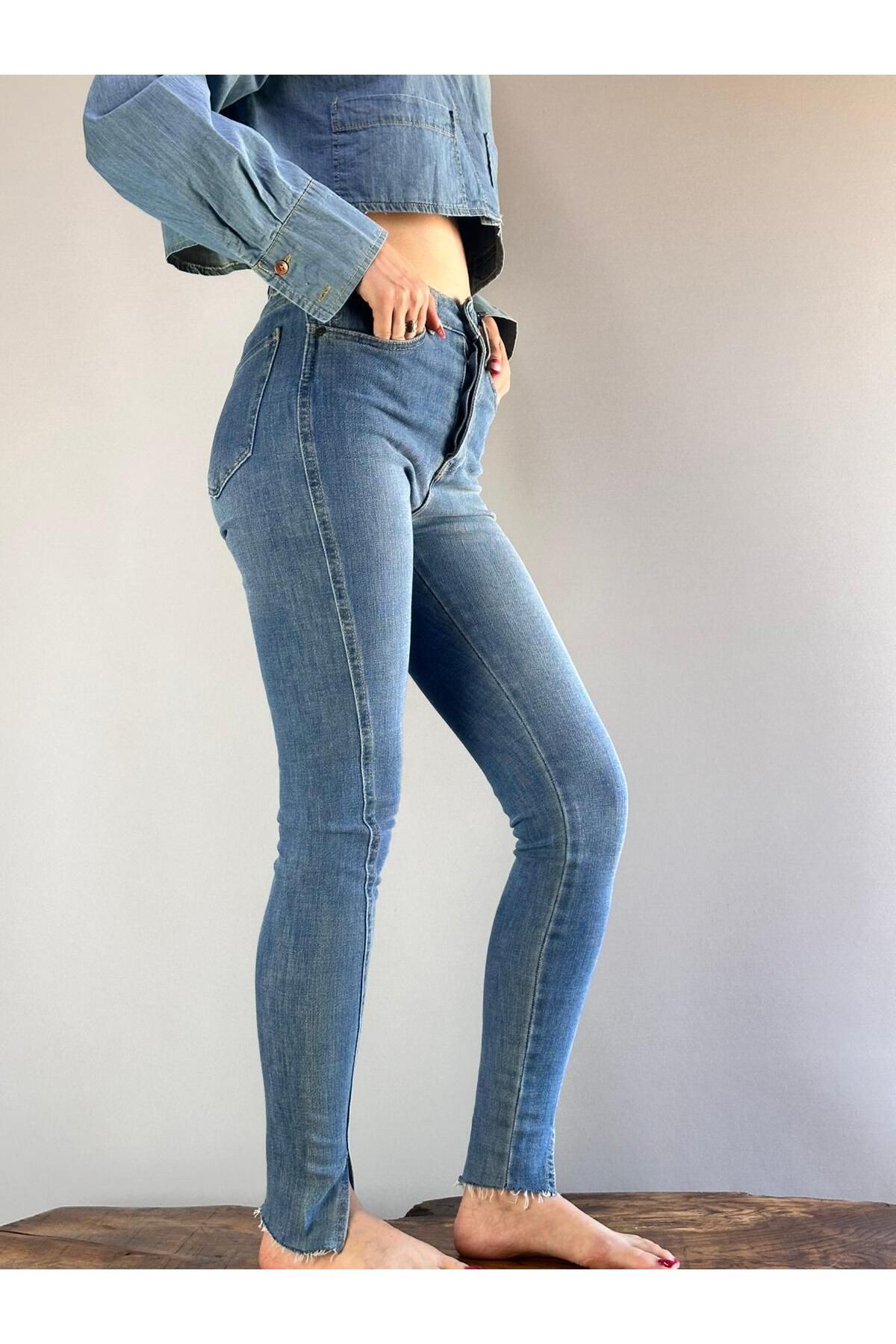 Gönülden Tasarım LİCRALI KADIN YIRTMAÇ PAÇA DENİM JEANS SİZE 27