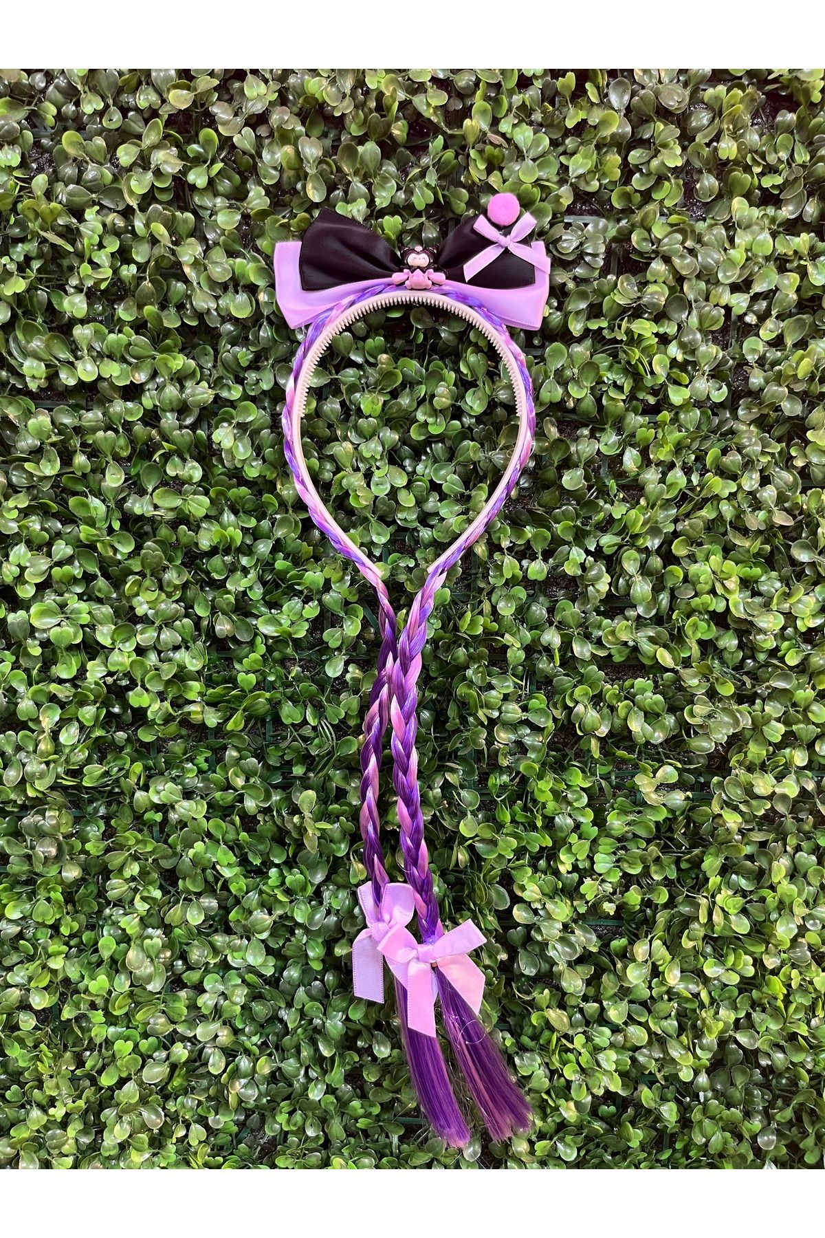PONÇİK ACCESSORİES Kuromi Mor Renk Örgü Saçlı Çocuk Taç, Kuromi Çocuk Taç