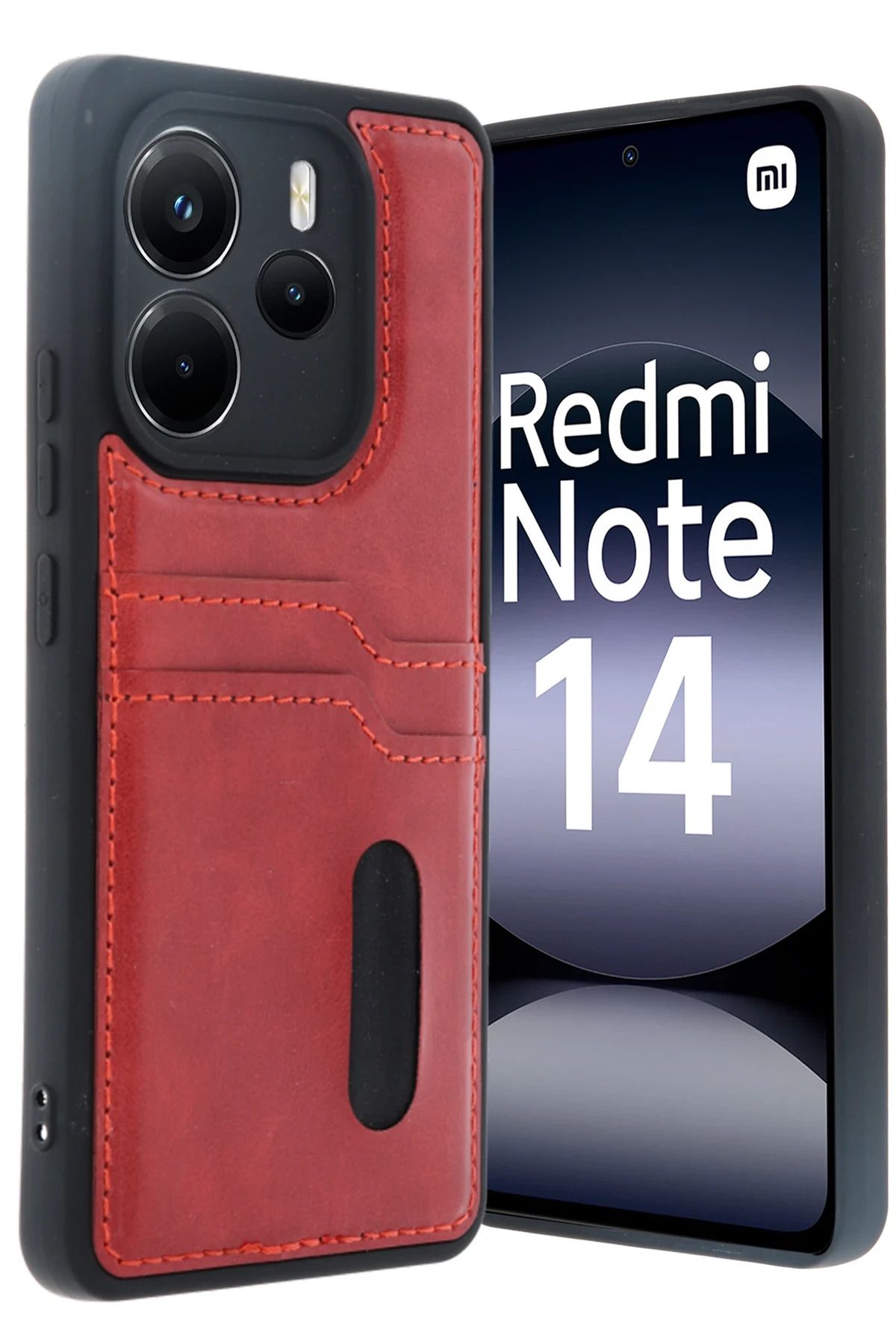 NewFace Xiaomi Redmi Note 14 4G Kılıf Sara Kartvizitli Deri Kılıf - Kırmızı MXMPA