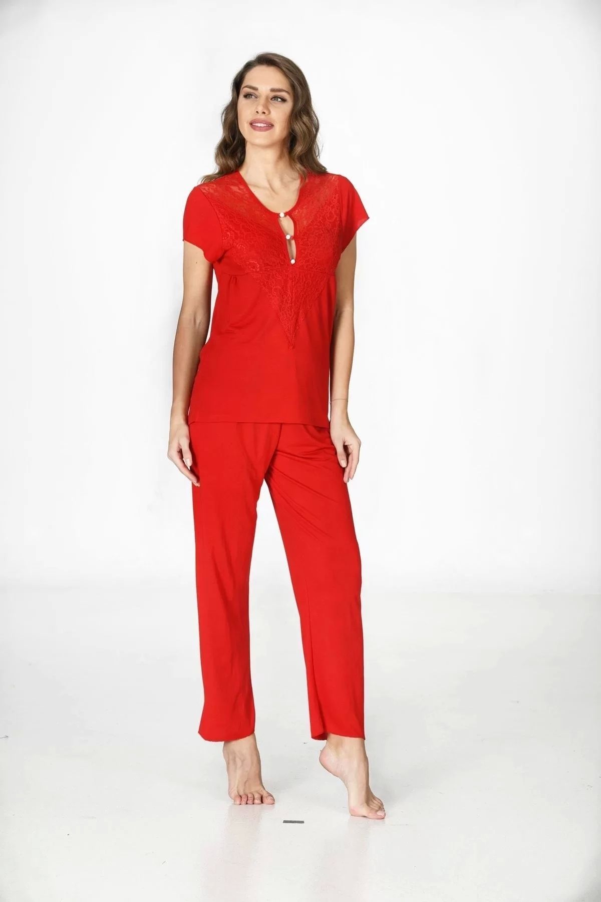 shopwave Kırmızı Penye Pijama Takımı - 1551
