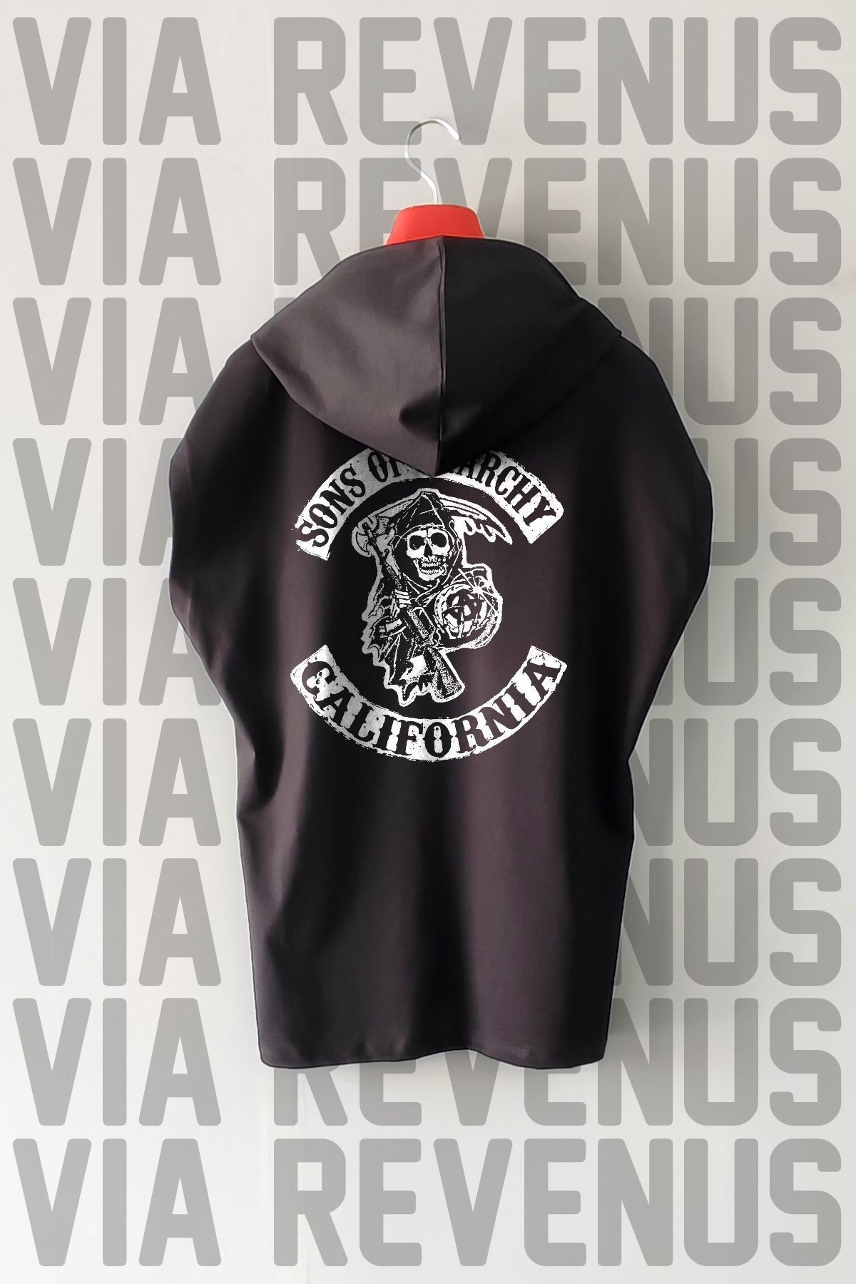 Vordevia Sons Of Anarchy / Motorcu Ön ve Arka Baskılı Sıfır Kollu Kapüşonlu %100 Pamuk Spor Tshirt