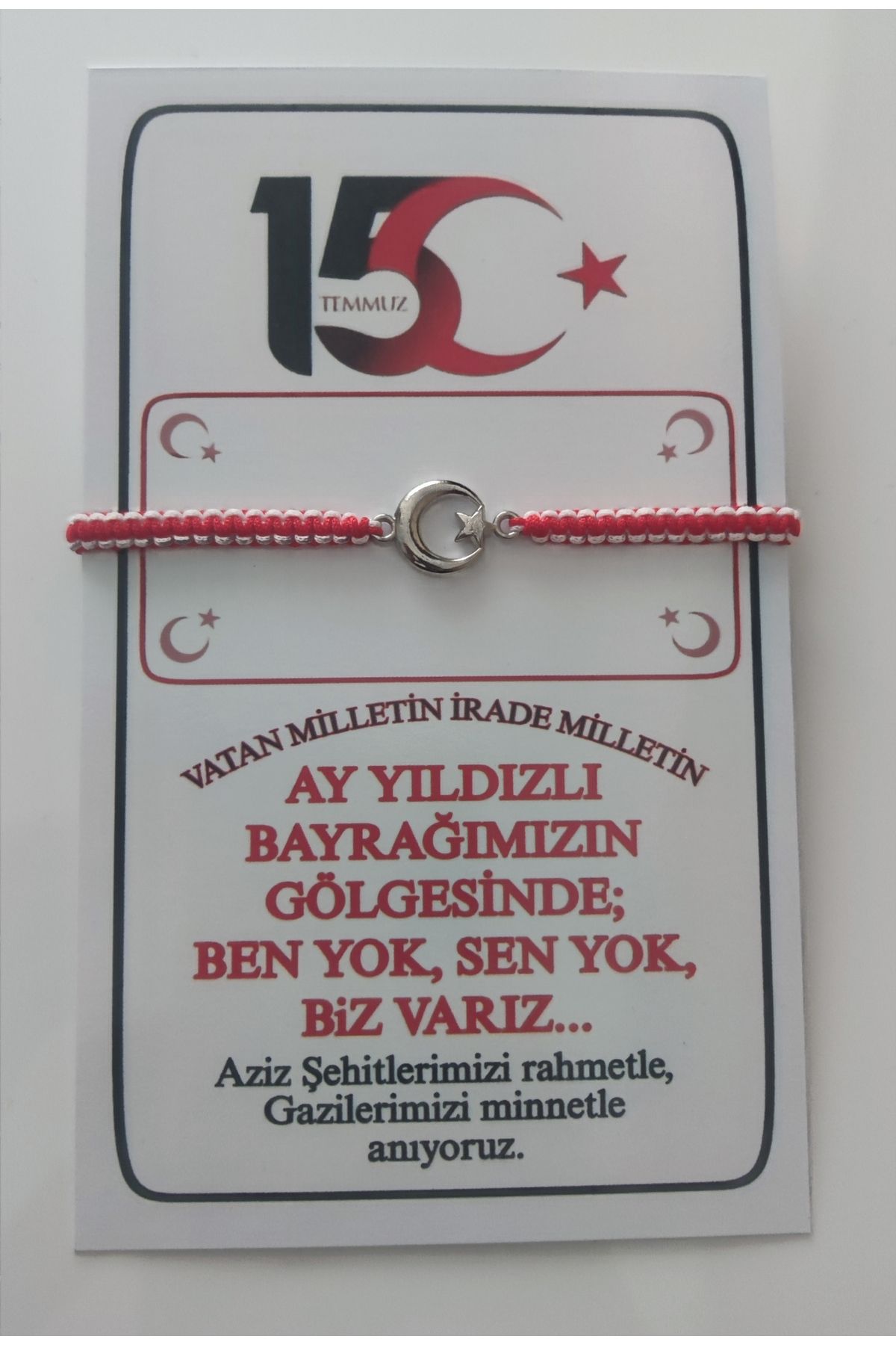 Akem Anı kartlı 10'lu Ay yıldız makrome bileklik, 15 temmuz, Bayram, etkinlik, okul, takı, bijuteri