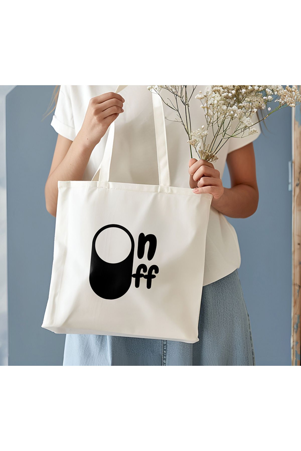 PESHLİSTORE-On Off Button Patterned Cloth Bag 3