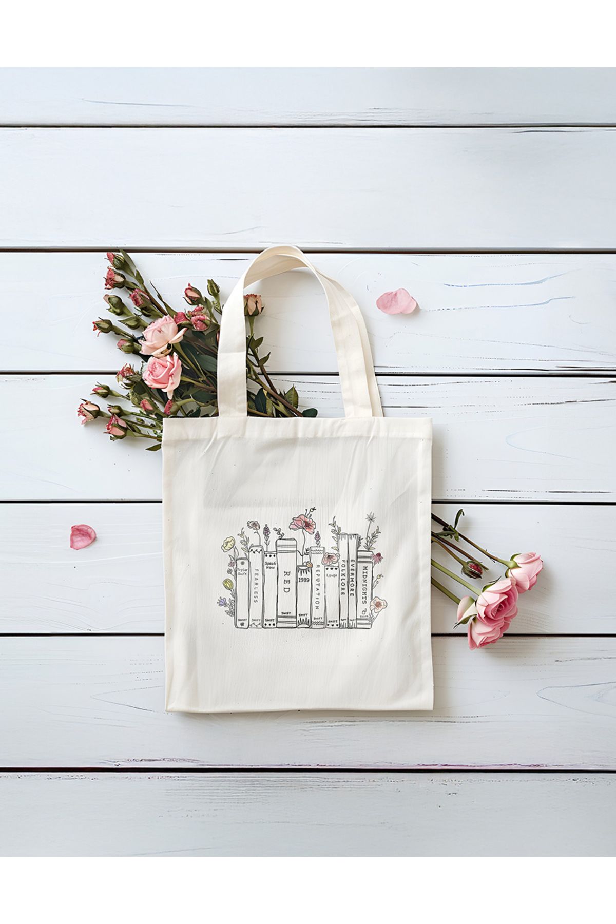 PESHLİSTORE Floral Kitap Desenli Bez Çanta