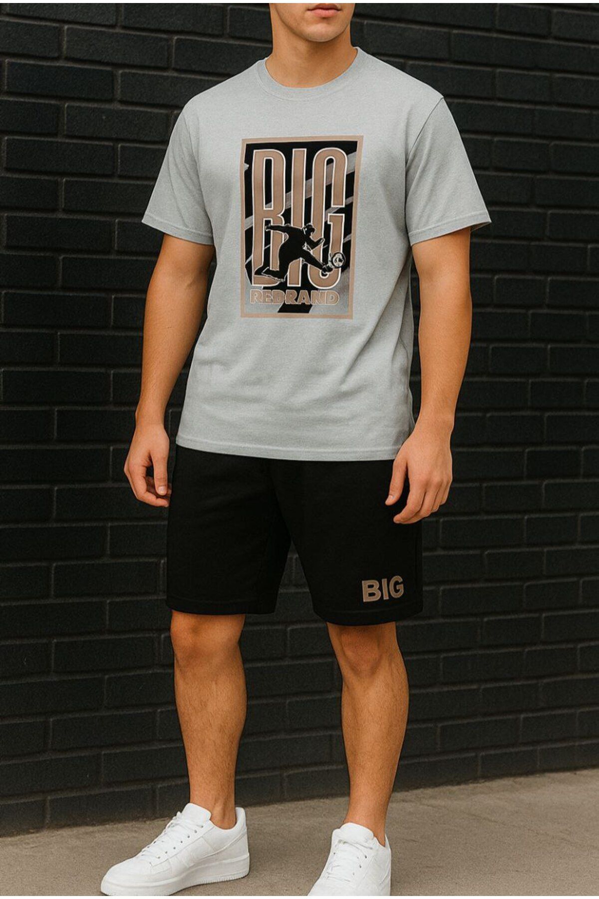 REBRAND Oversize T-shirt Takımı - Baskılı Alt Üst Şort Takımı