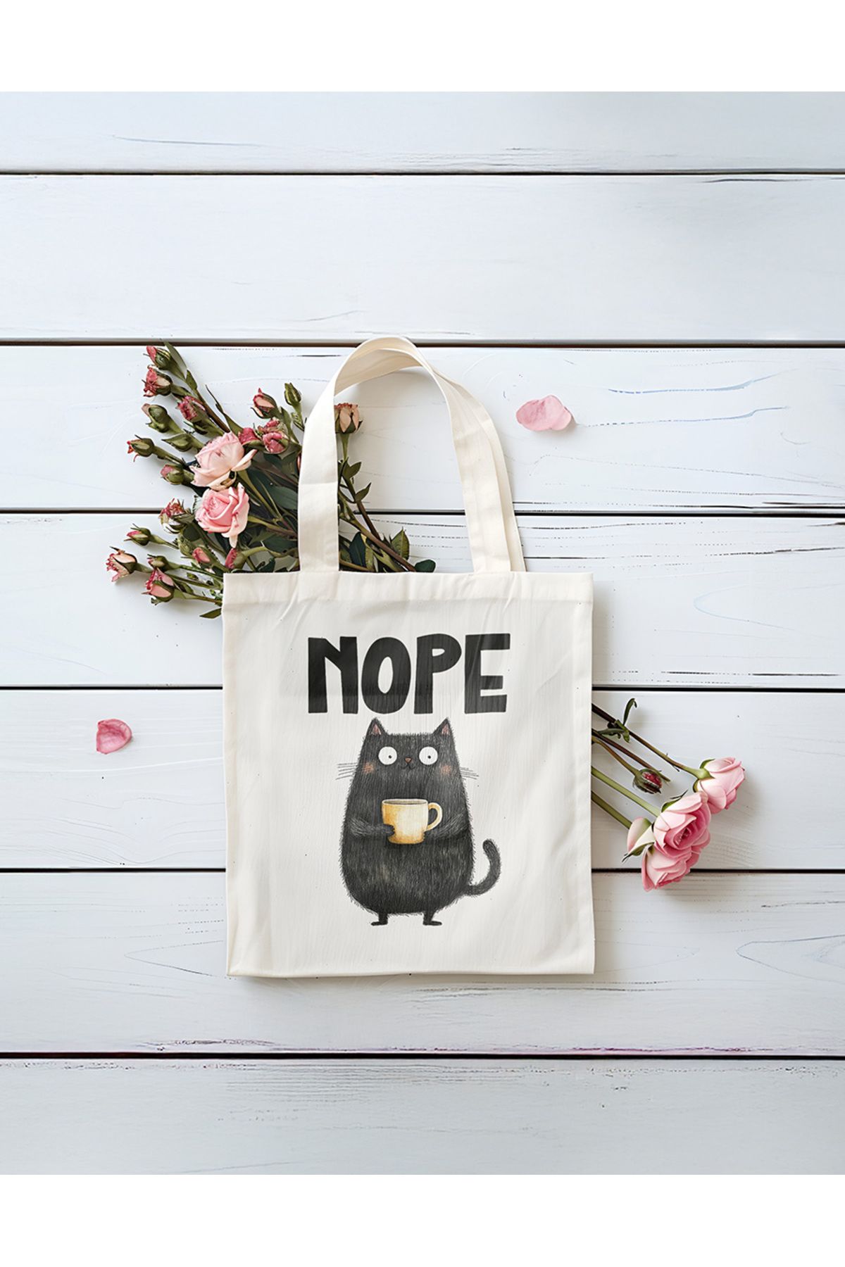 PESHLİSTORE Nope - Kedi Desenli Bez Çanta