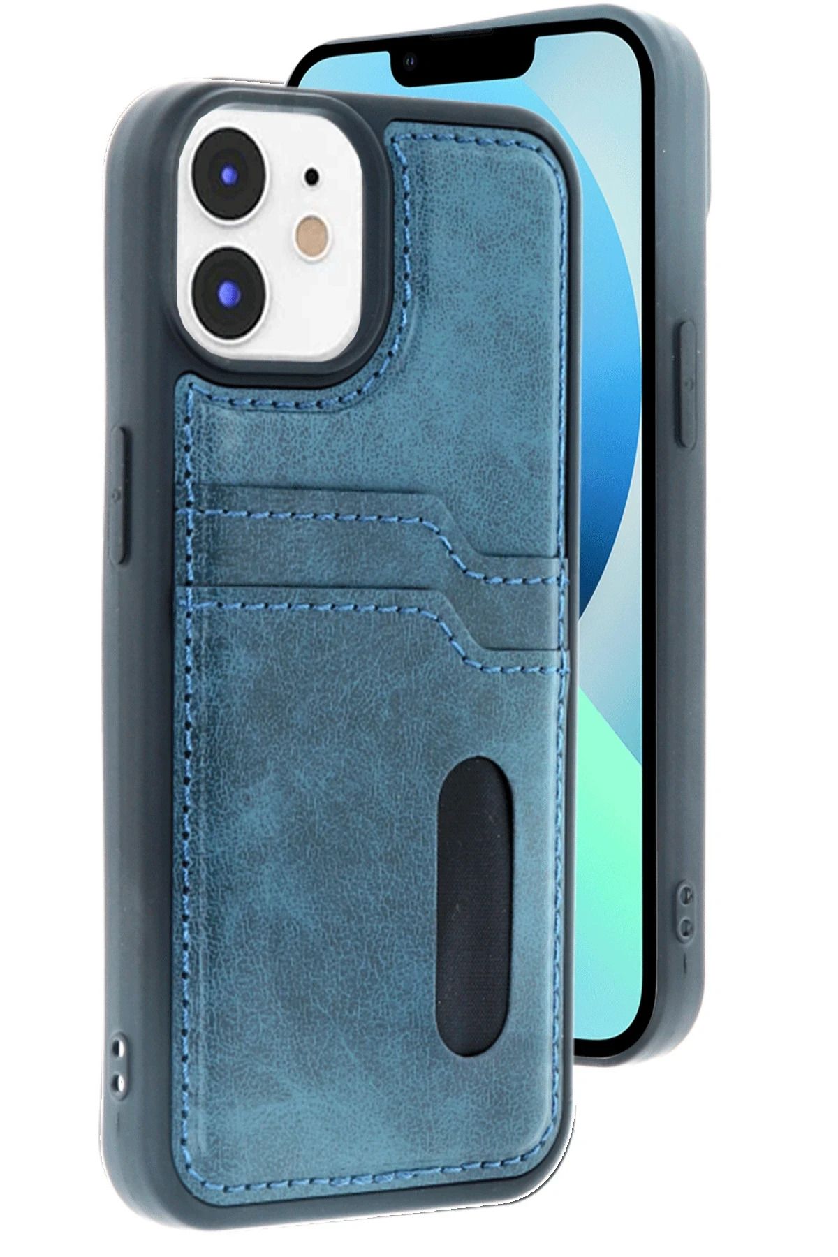 NewFace iPhone 11 Kılıf Sara Kartvizitli Deri Kılıf - Lacivert DRSTR