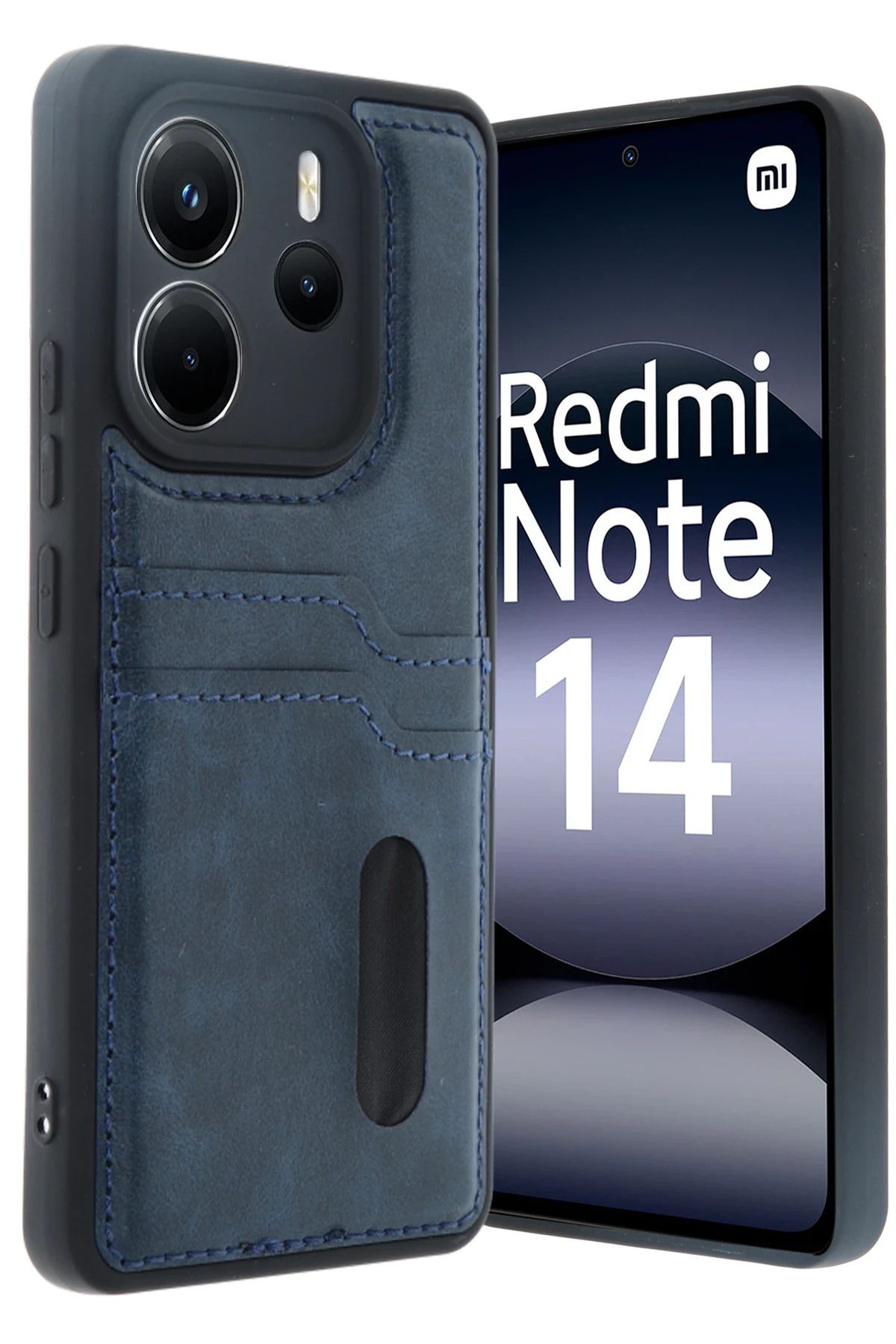 NewFace Xiaomi Redmi Note 14 4G Kılıf Sara Kartvizitli Deri Kılıf - Lacivert MXMPA