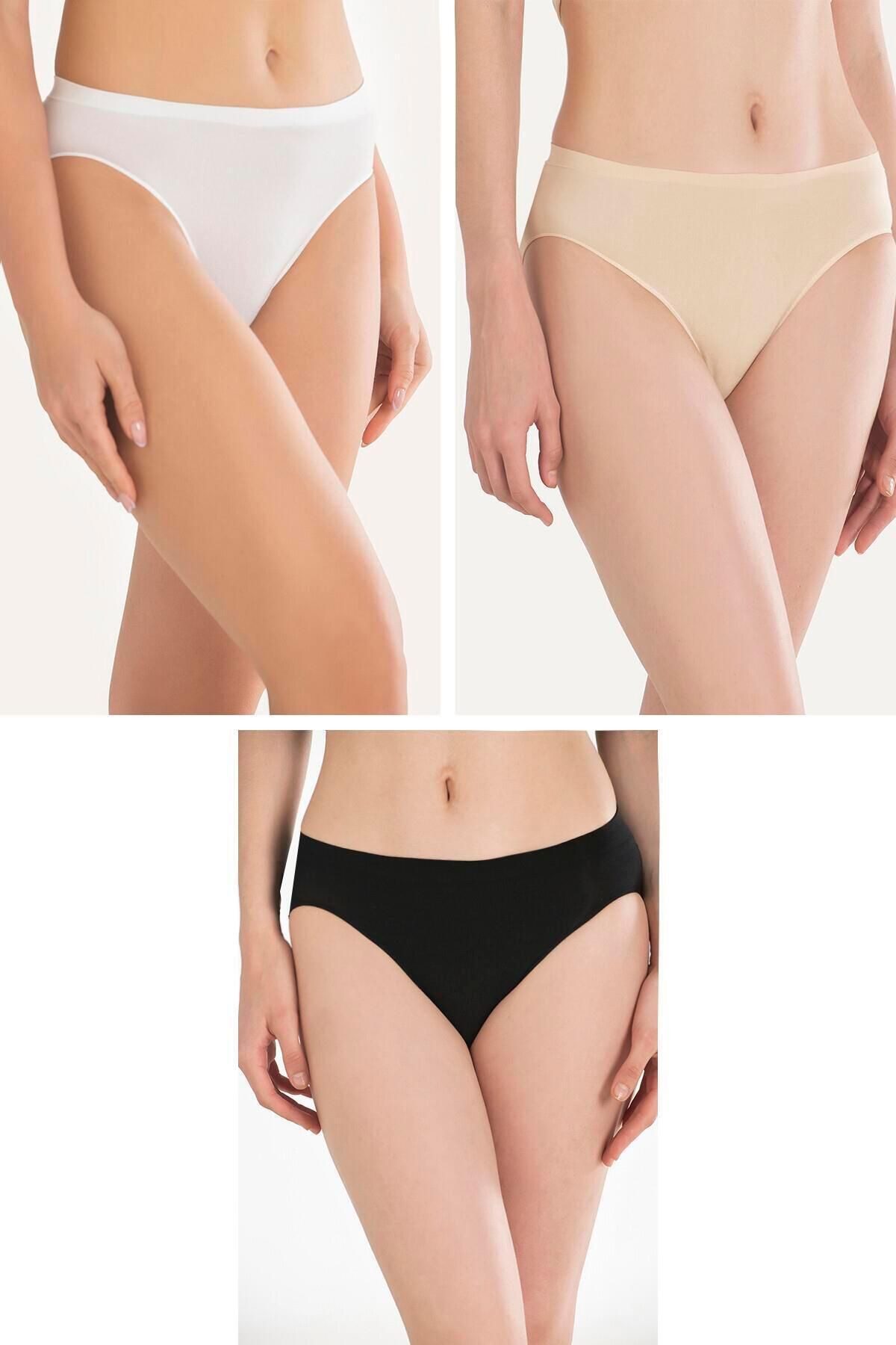 Motto10 butik Motto10butik Pamuklu Siyah Beyaz Ten Rengi 3'lü Külot