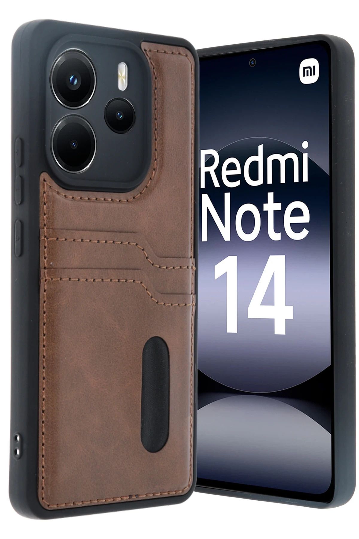 NewFace Xiaomi Redmi Note 14 4G Kılıf Sara Kartvizitli Deri Kılıf - Taba DRSTR