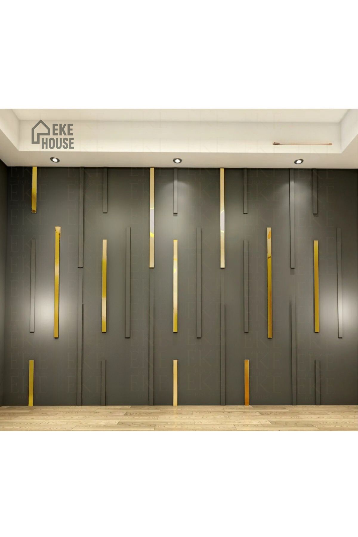 EKE HOUSE Salon -Oturma Odası - Hol- Duvar Çıta Tasarımı (SİLVER-GOLD) Çıta Hazır Kesim Set Modül)