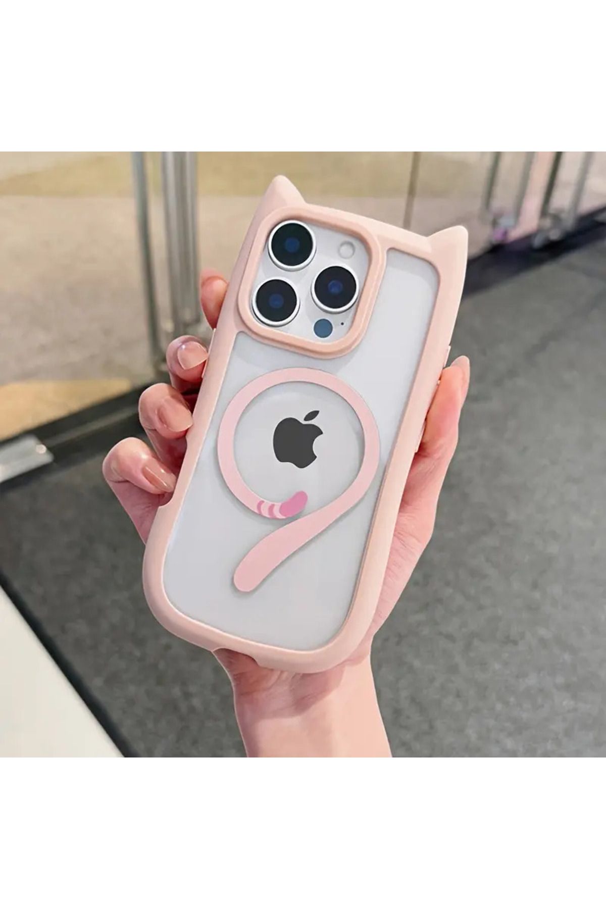EgoTech iPhone 14 Pro Max Uyumlu Sevimli Kulaklı Kedi Tasarımlı Silikon Telefon Kılıfı