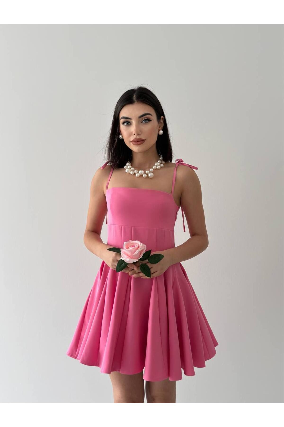 ETİKAFASHION İp Askılı Kloş Mini Elbise