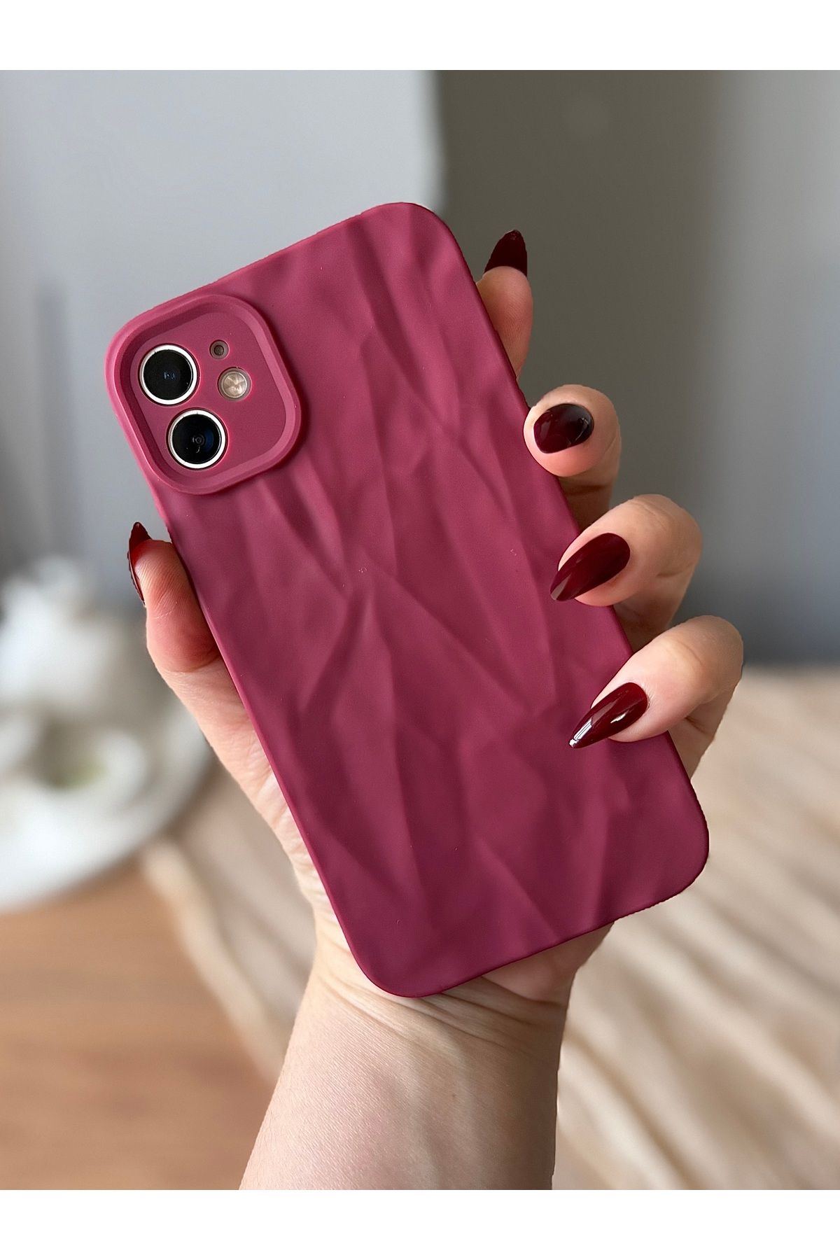 MirazTasarim IPHONE 11 BORDO 3D ÇİZGİ DESENLİ KILIF