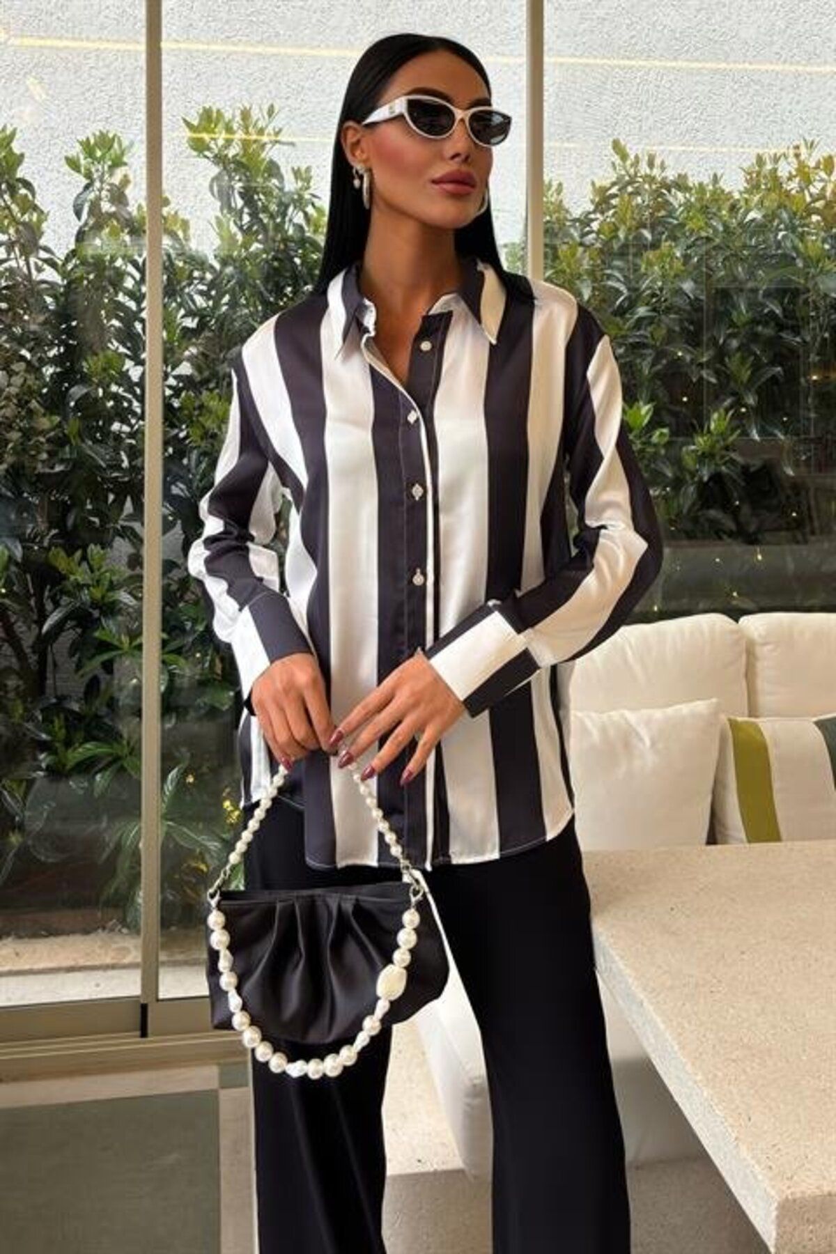 ETİLER COLLECTION Çubuk Çizgili Şifon Saten Gömlek 3428