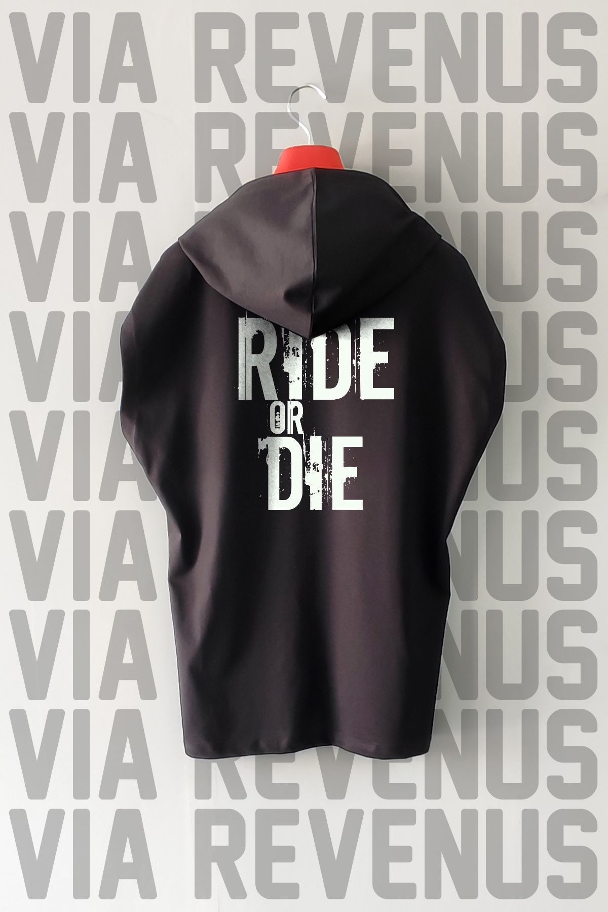 Vordevia Ride or Die / Motorcu Ön ve Arka Baskılı Sıfır Kollu Kapüşonlu %100 Pamuk Spor Tshirt