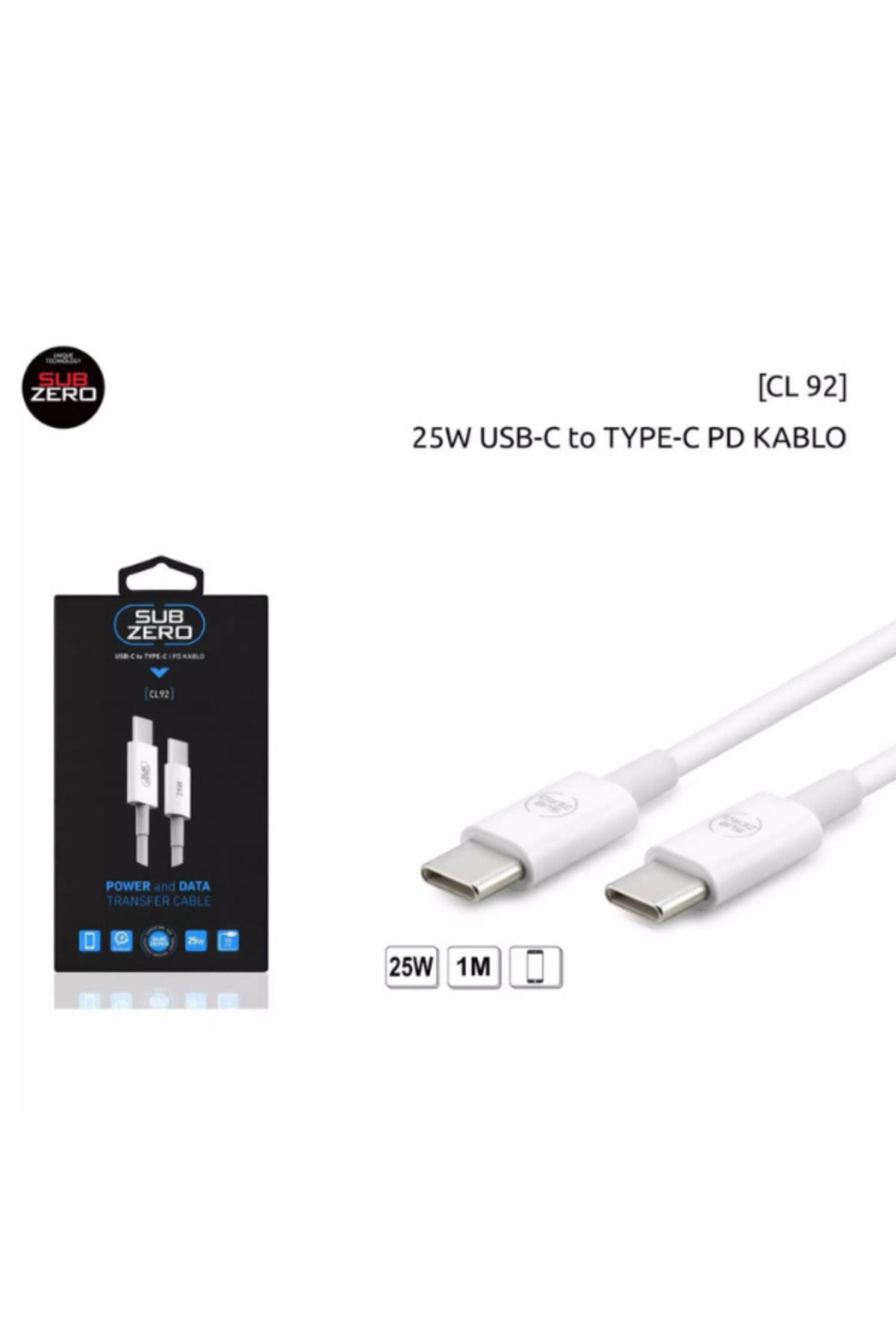 Subzero CL92 25W Type-C to Type-C PD Şarj Kablosu 1m | Hızlı ve Güvenli Şarj
