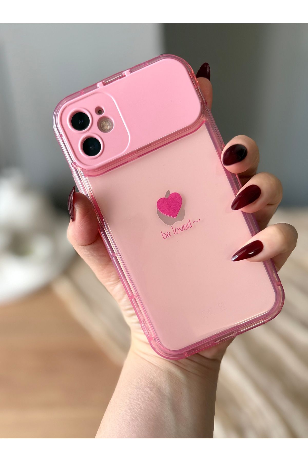 MirazTasarim IPHONE 11 KAMERA AYNALI KAPAKLI PEMBE DESENLİ KILIF2
