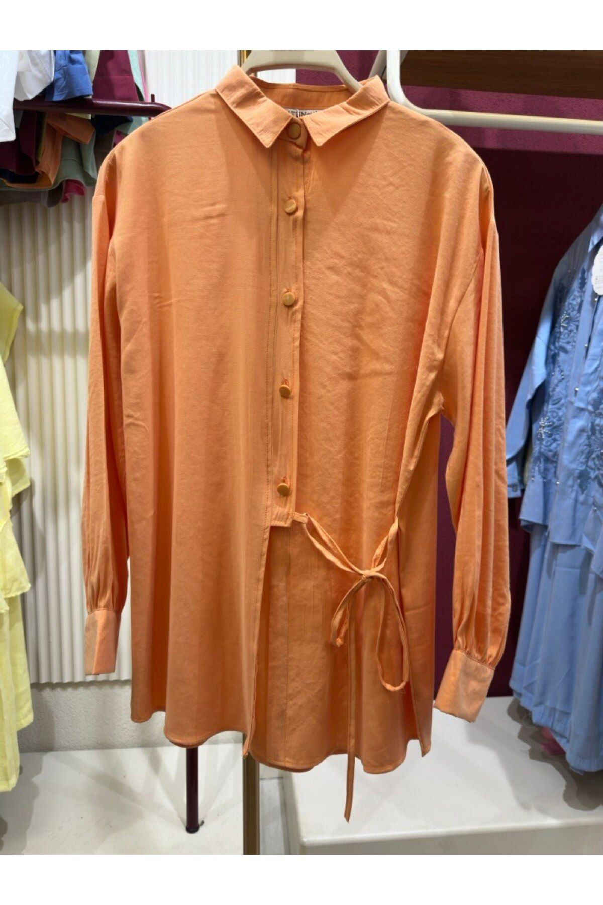 PİNK FLY Yandan Bağlamalı Oversize Uzun Kollu Gömlek