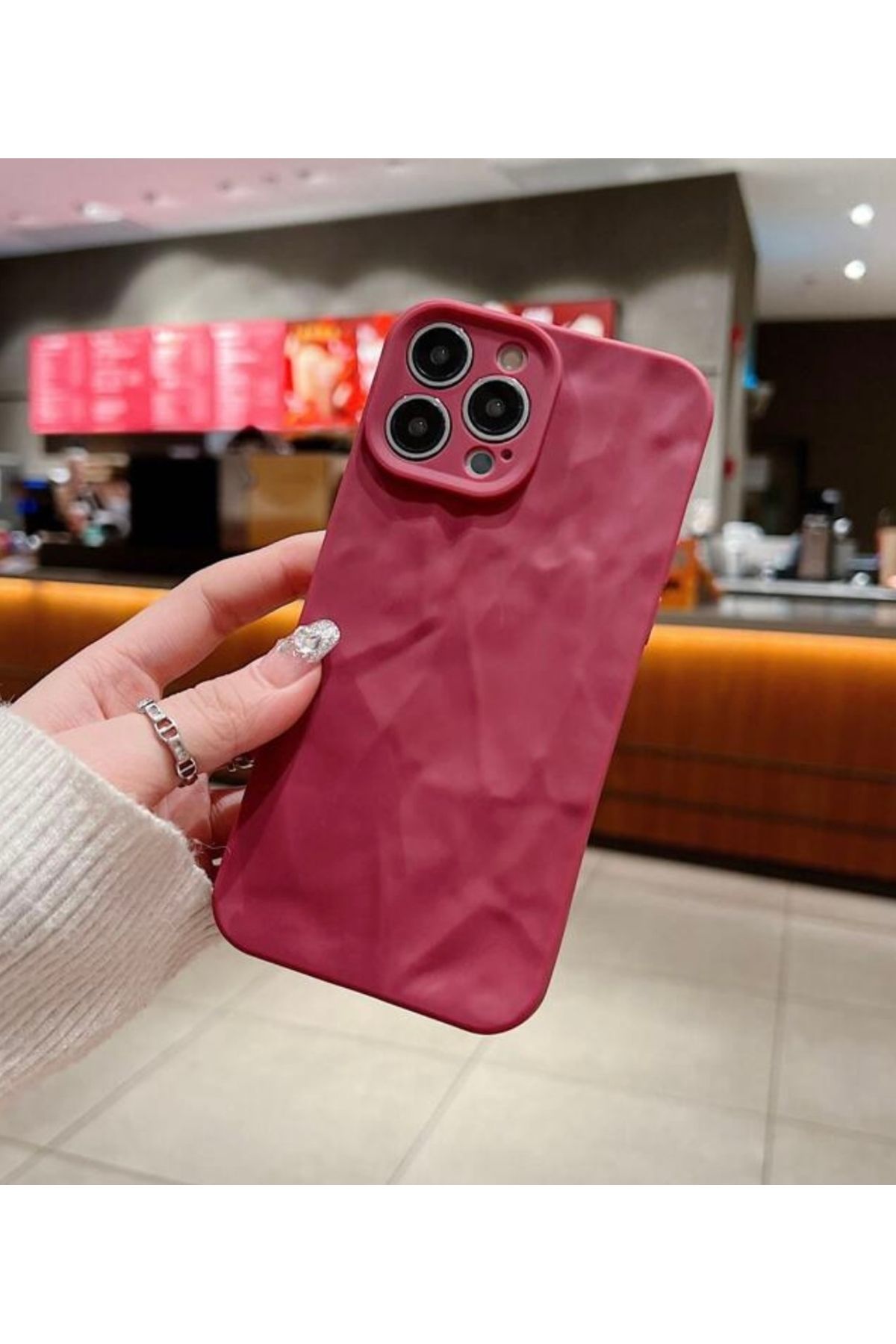 MirazTasarim IPHONE 13 PRO MAX BORDO 3D ÇİZGİ DESENLİ KILIF
