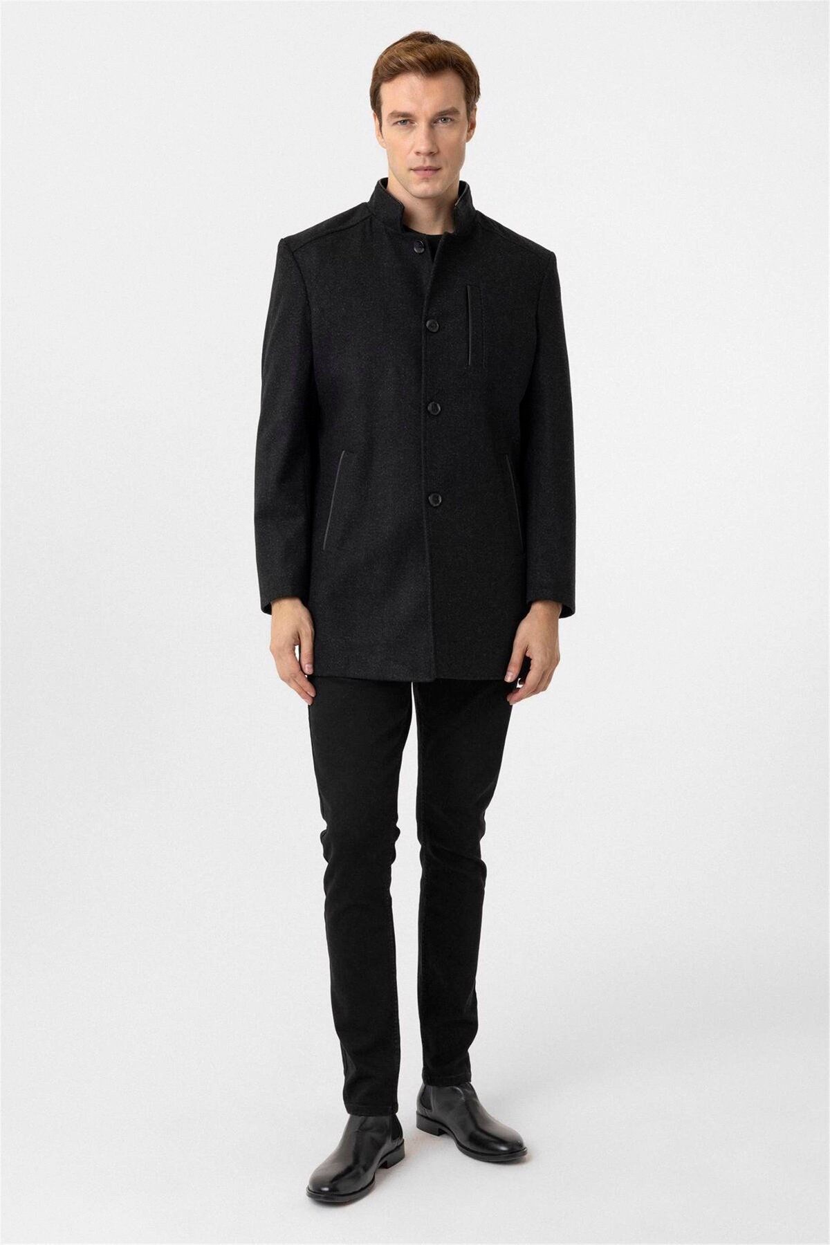 SÜVARİ-Regular Pattern Armure Pattern Quality Large Size Cashmere Coat 4