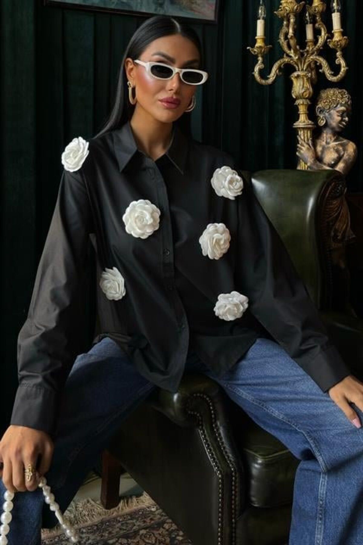 ETİLER COLLECTION Gül Aksesuarlı Poplin Gömlek 3442