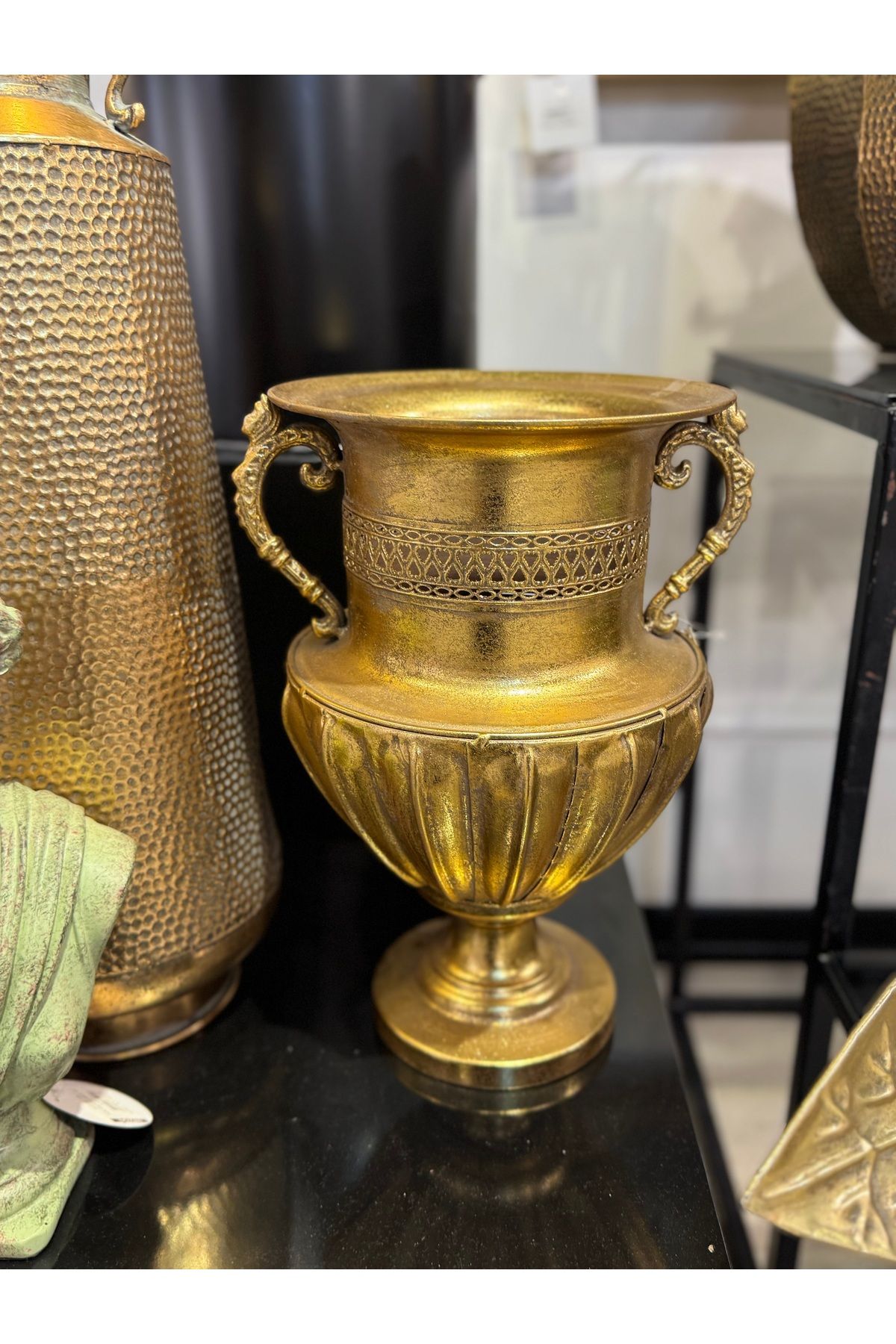 hediye ESTERHOMEDECOR Eskitme gold metal vazo 38cm
