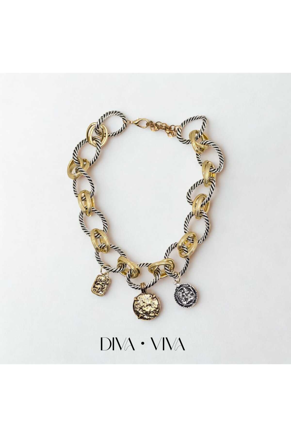 DivaViva Dual Medallion Kadın Büyük Halka Zincir Kolye