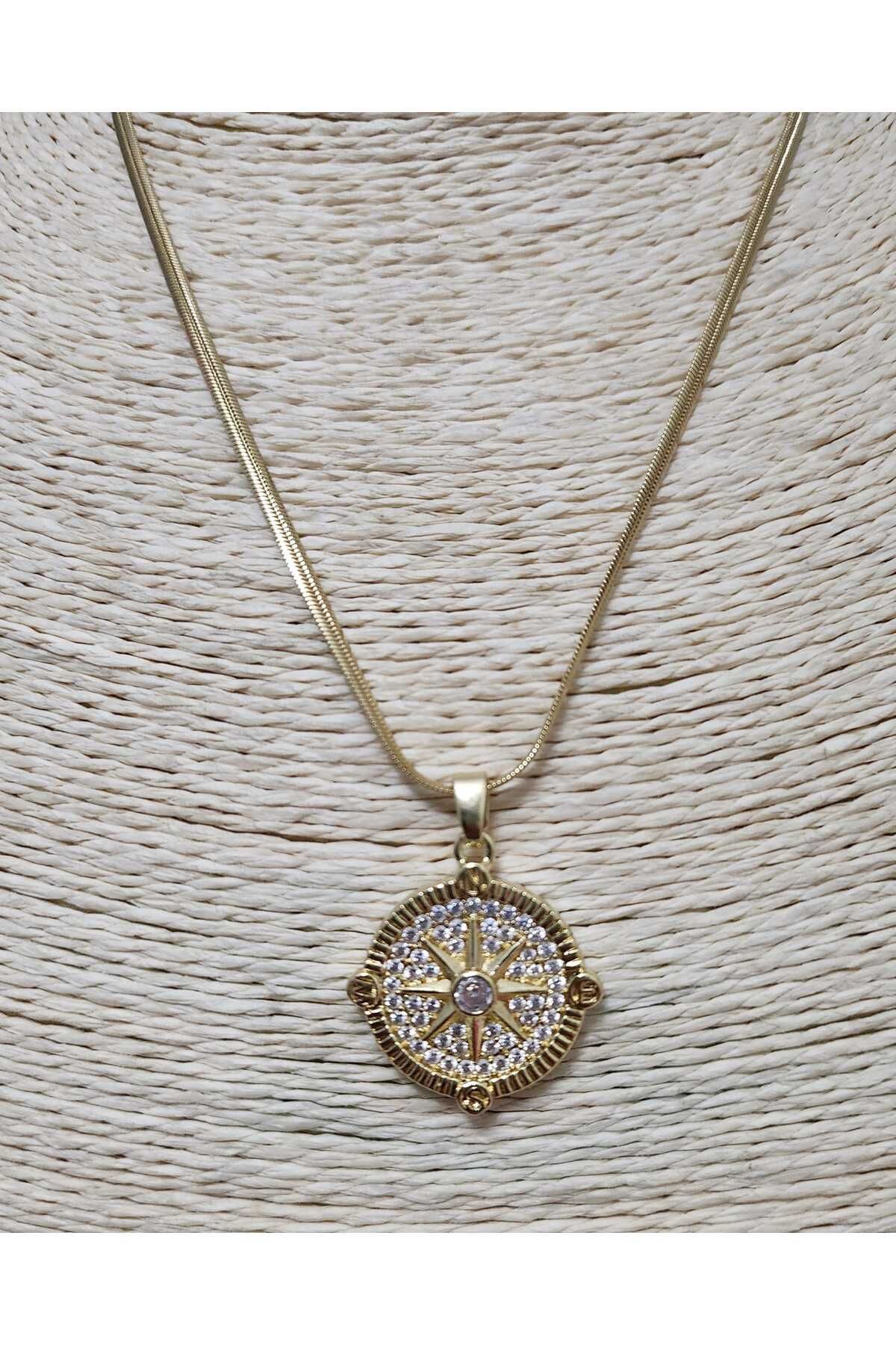 ESI Accessory Kutup Yıldızı Detaylı Gold Çelik Kolye