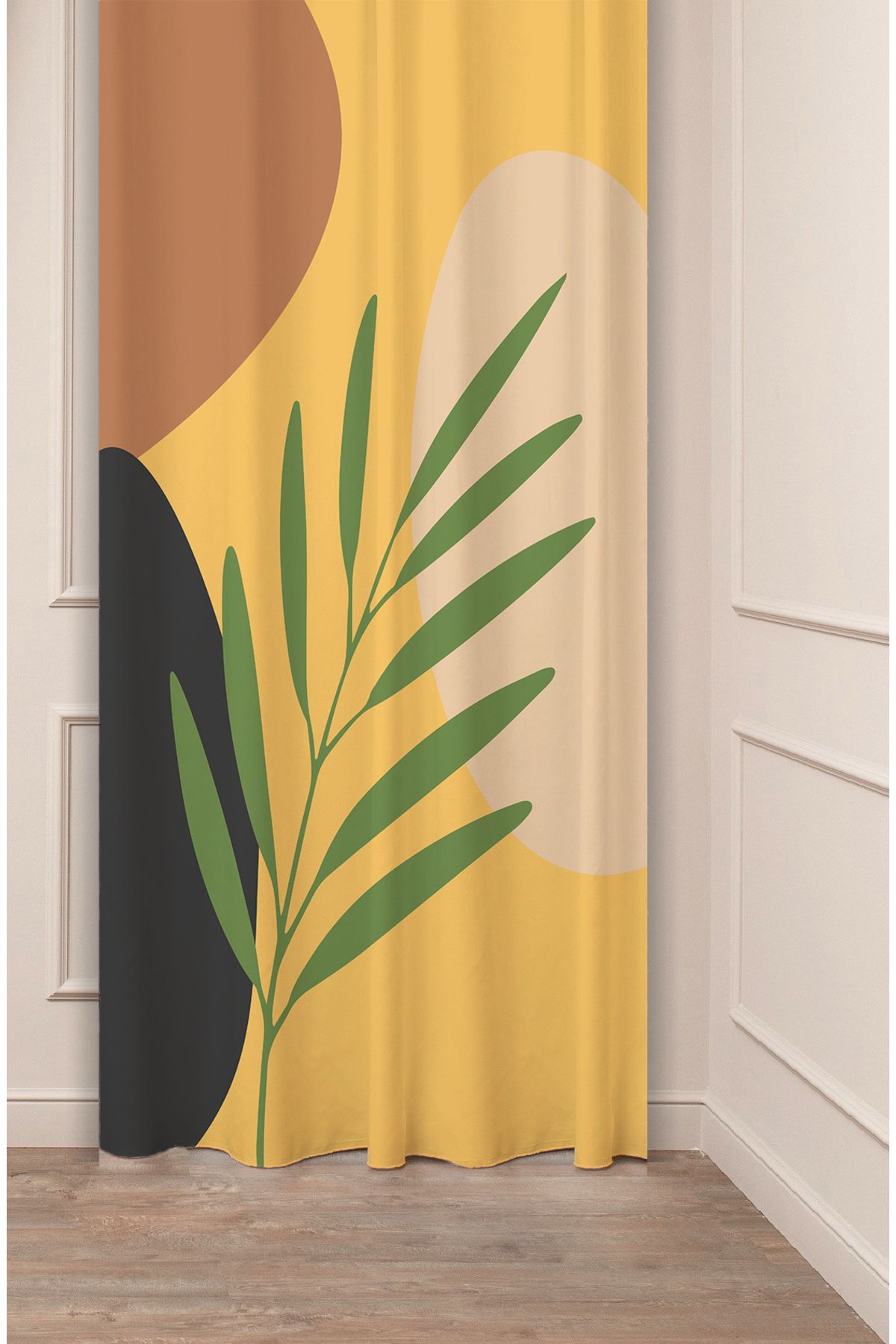 GREENDECOR Çiçek Bohem Minimalist Bej Krem Desenli Özel Tasarım Dijital Baskılı (Tek Kanat) Modern Fon Perde