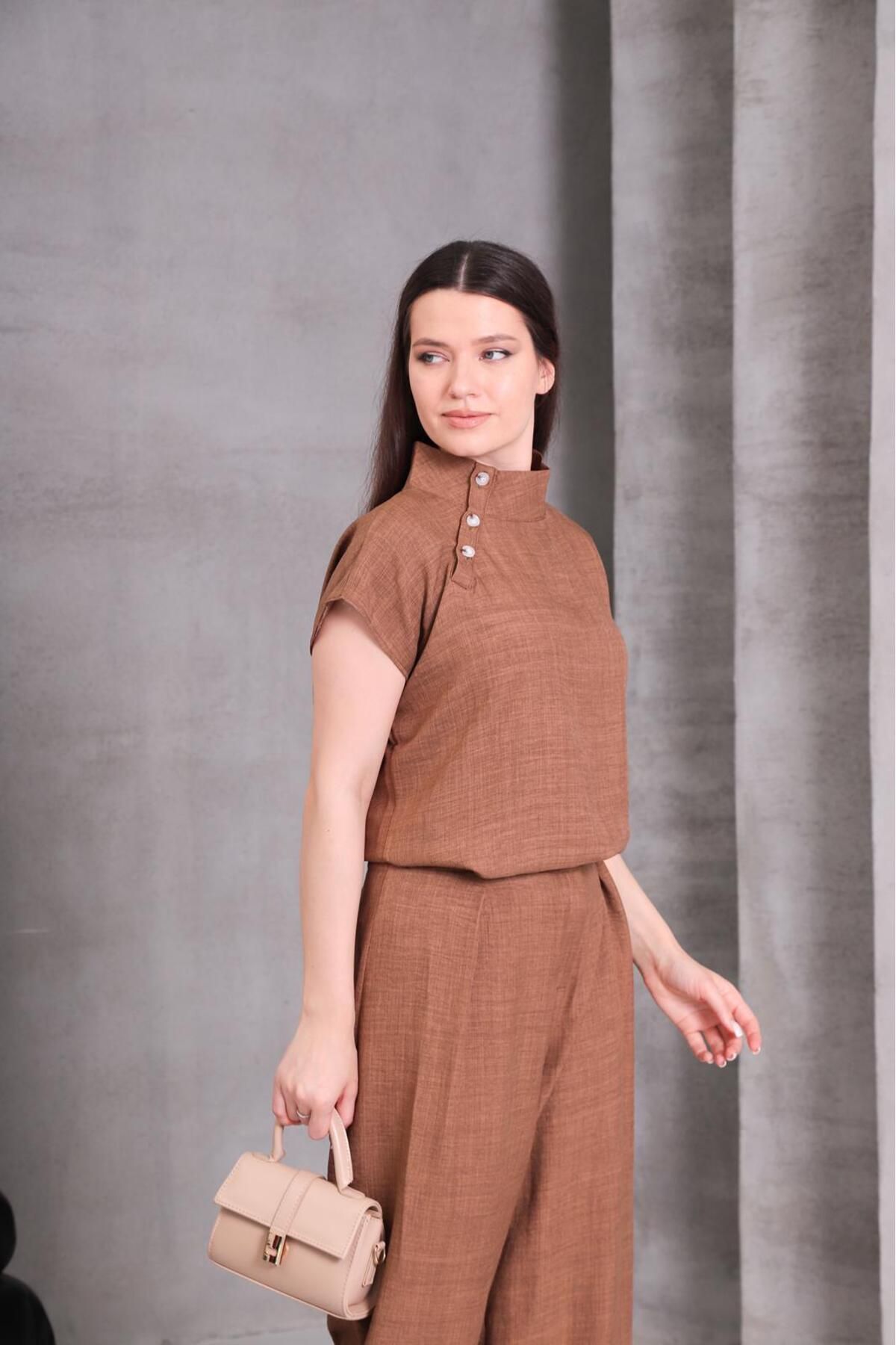 MODA bluz Pantolonlu Keten Takım