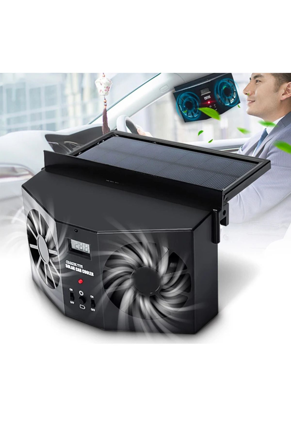 Uyguna Kapında Ally R-8032 Güneş Enerjili Çift Fanlı Solar Oto Araç Havalandırma-(5775) - SVU3381-9777