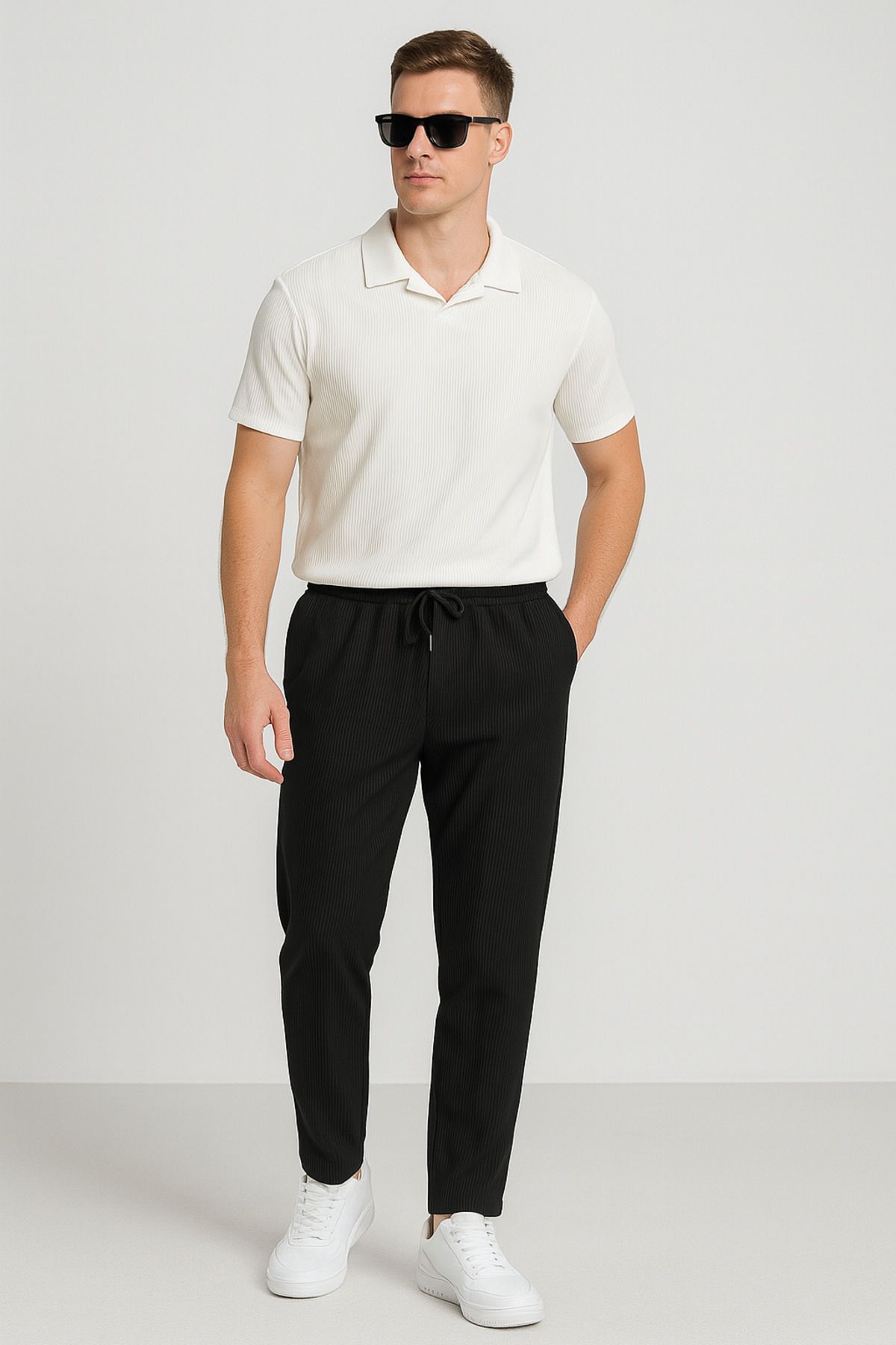 tetramoda Fitilli Polo Yaka Tişört ve Pantolon 2'li Set