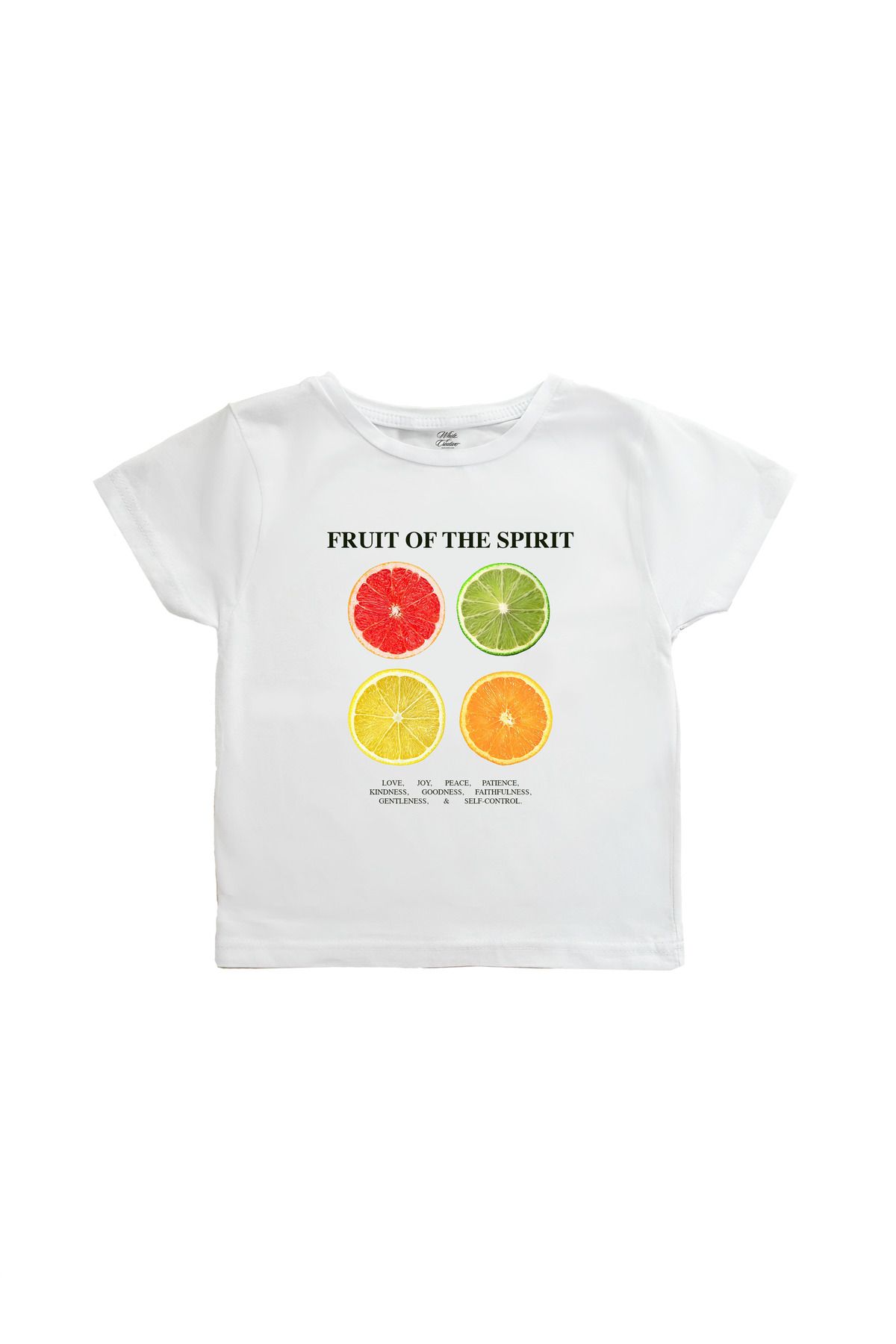 WHITE OF CREATIVE Fruit Of The Spirit Baby Tee Crop Top