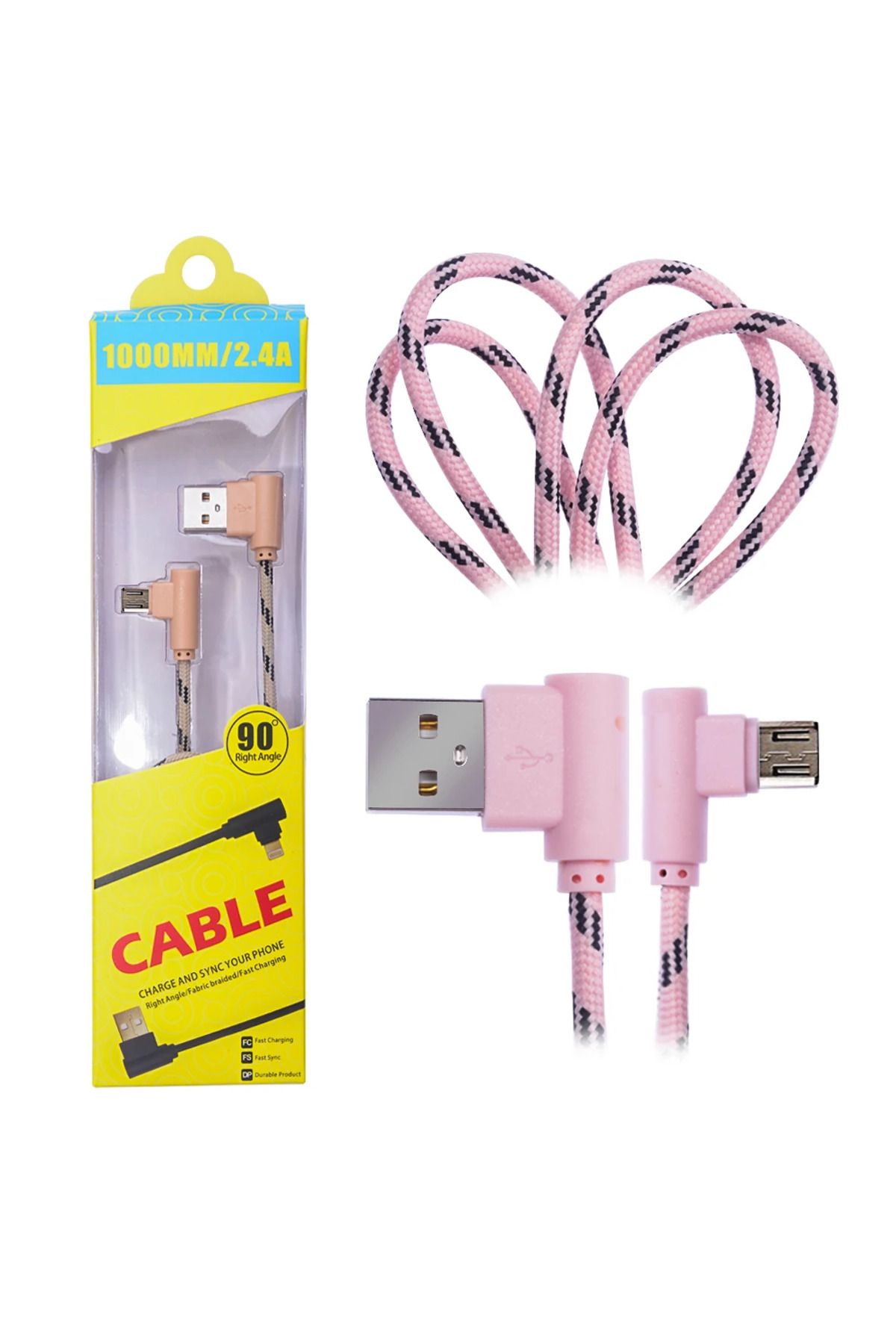 Uyguna Kapında Ally Micro Usb Eğik Başlı Halat Usb Kablo 1metre-(5775) - SVU9692-2188