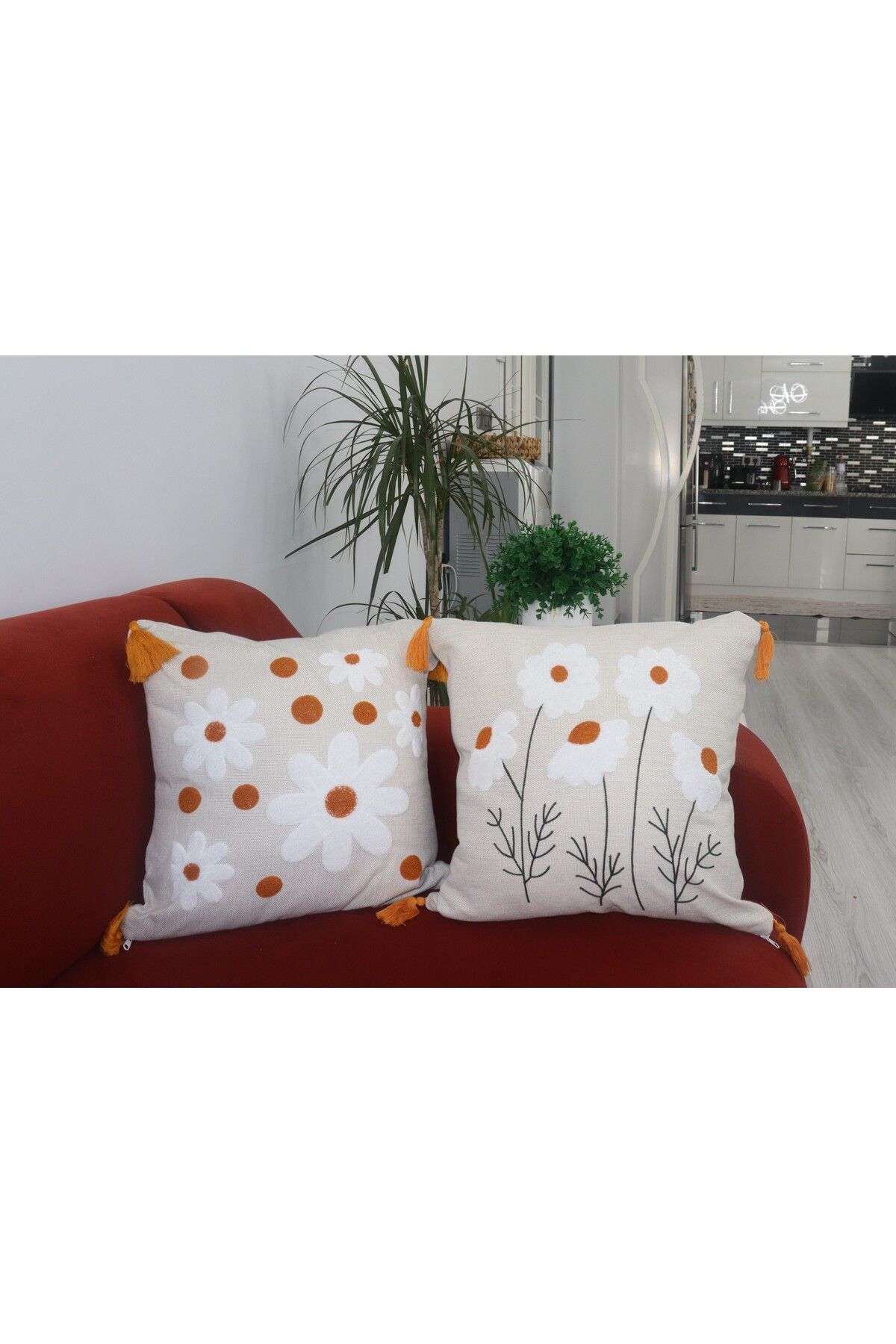 SNMHOME Punch nakışlı kare 2 adet kırlent kılıfı