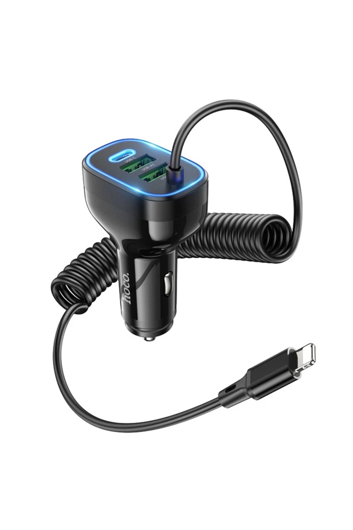 Uyguna Kapında HOCO NZ11A 30W 2 USB+ Type-C Girişli iPhone Kablolu Araç Çakmaklık Şarj Aleti-( - SVU7523-5801