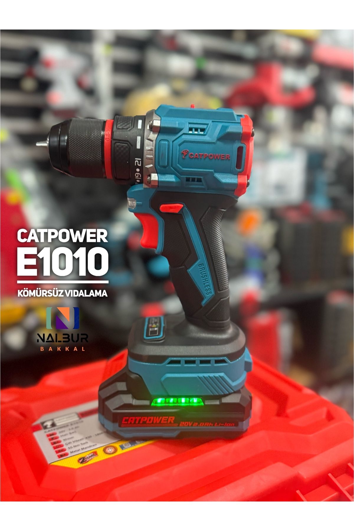 Nalbur Bakkal Cat power E1010 Çift Vitesli Darbeli 20V Şarjlı Matkap Hızlı Şarjlı 55NM Tork Kömürsüz Motor